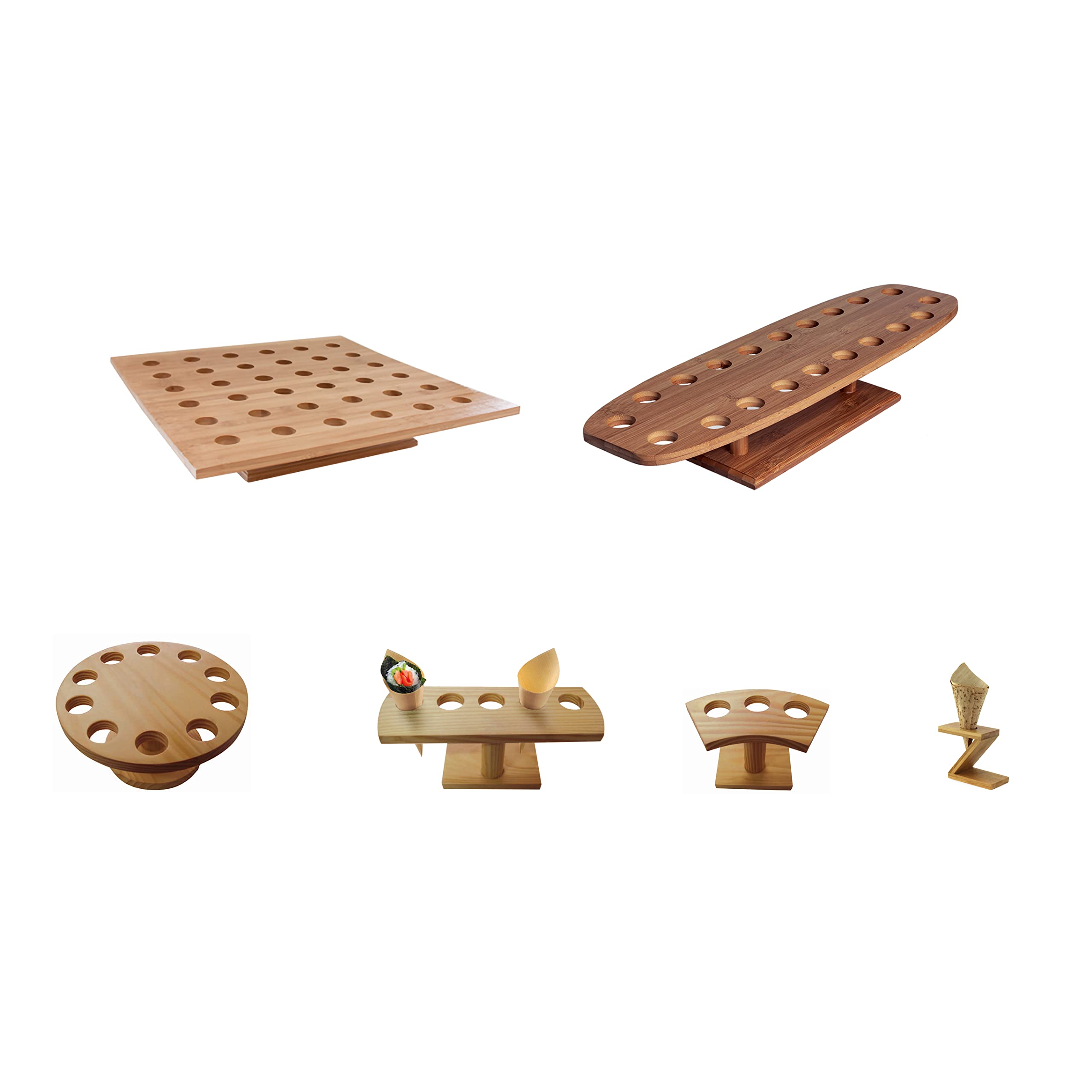 Packnwood 210Sbam20 - Bamboo Food Cone Stand And Temaki Display Bamboo Holder - Biodegradable Bamboo Cone Holder Stand For Start