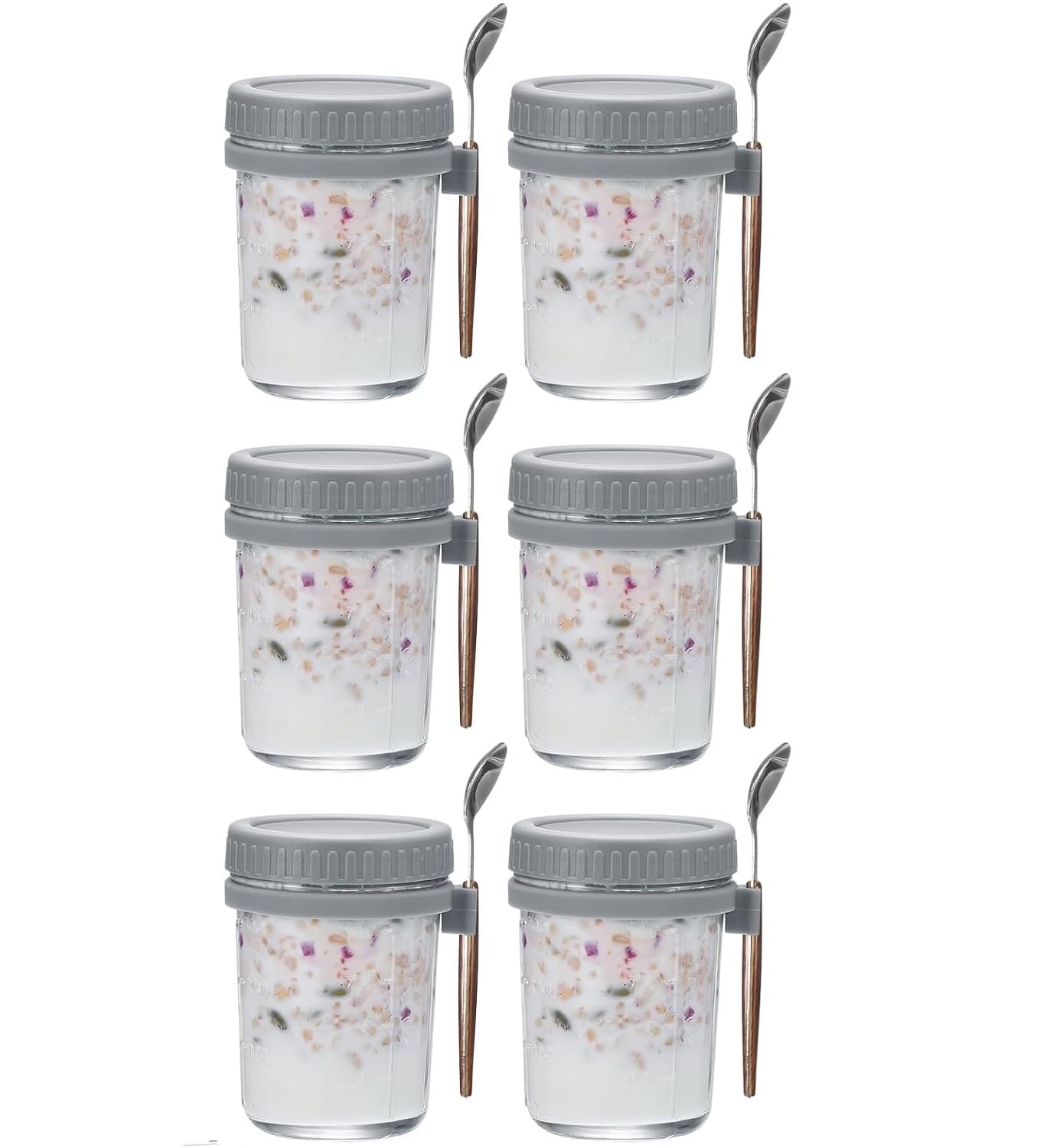 Patzy 6Pcs Overnight Oats Containers With Lids And Spoons 350Ml Glass Mason Jars For Overnight Oats Leak Proof Oatmeal Containe