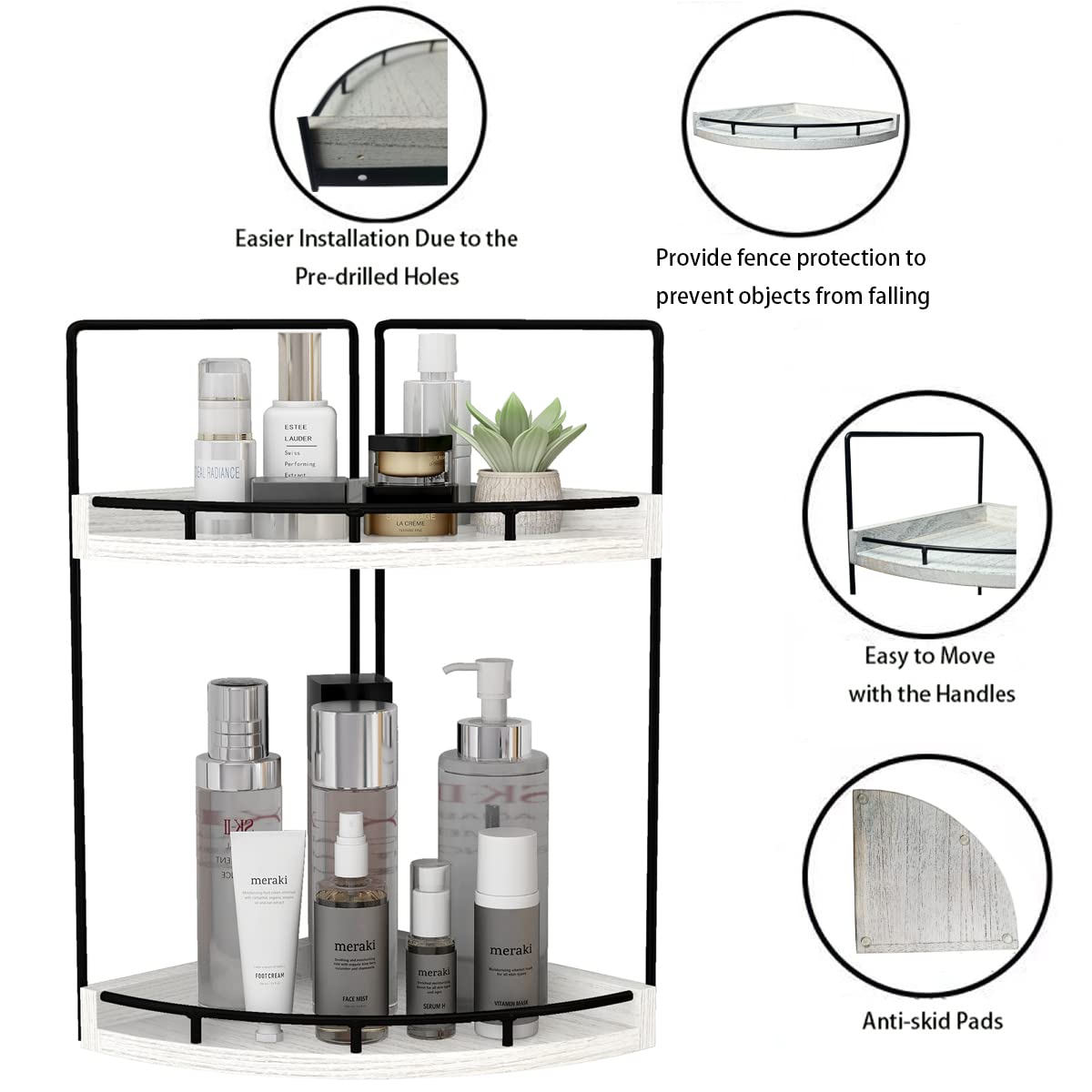 Dorhors 2-Tier Rustic White Corner Bathroom Shelf