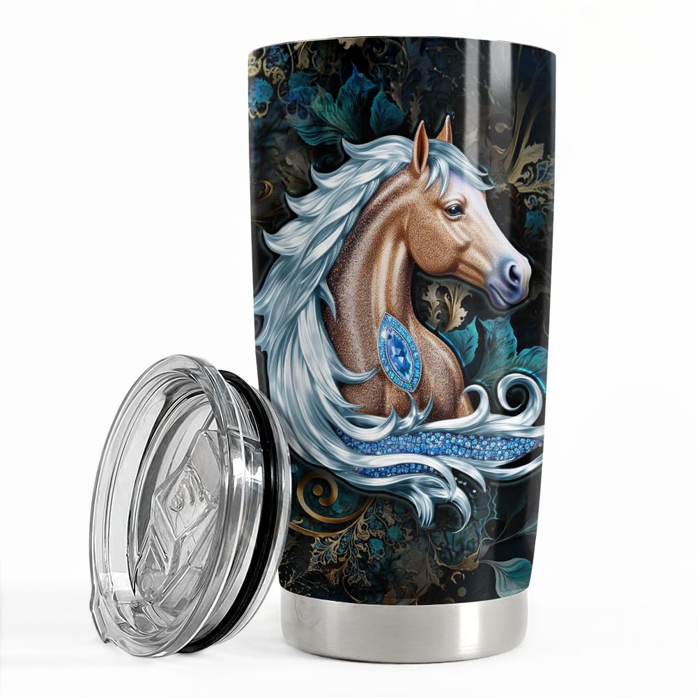 SANDJEST Horse Tumbler 20oz Horse Jewelry Drawing Style Gifts for Women Girl Stainless Steel Insulated Tumbler Coffee Travel Mug
