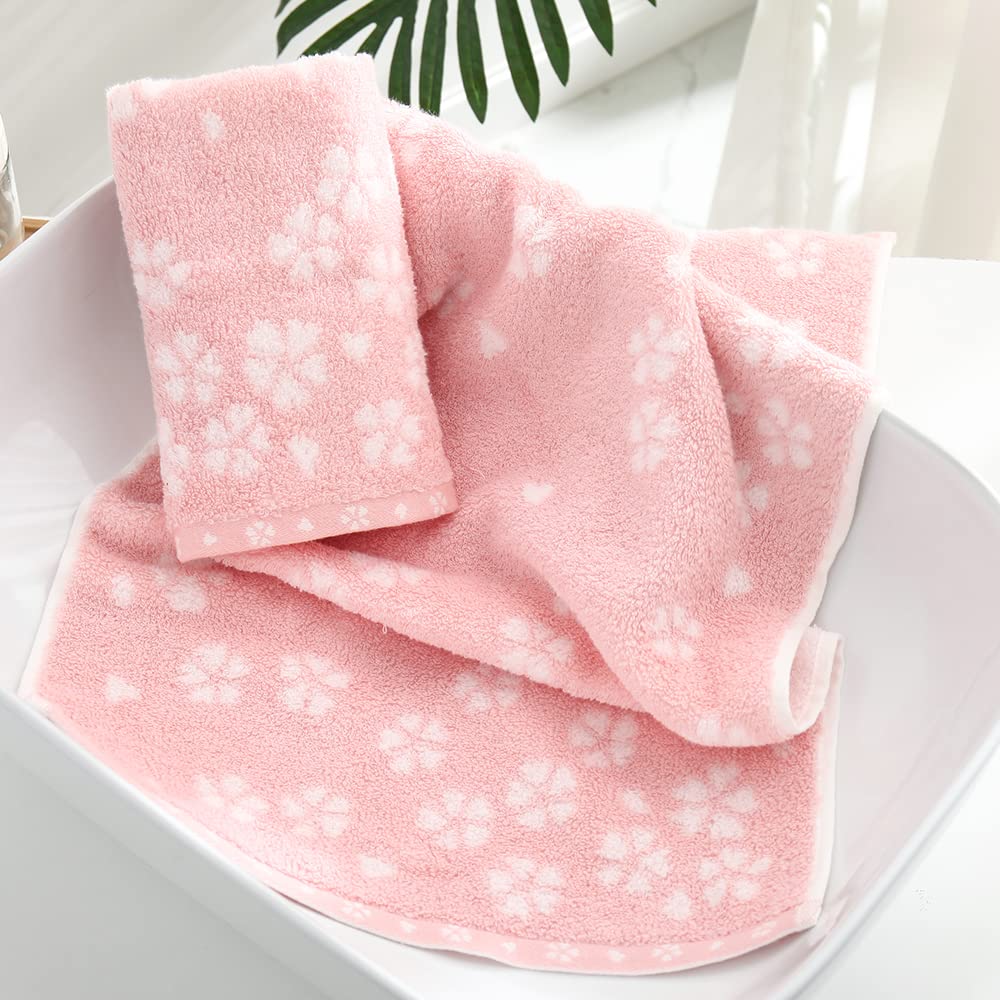 Sense Gnosis Sakura Pattern Pink Hand Towels Set Of 2 Super Soft 100% Cotton Decorative Floral Hand Towels For Bathroom 13 X 29