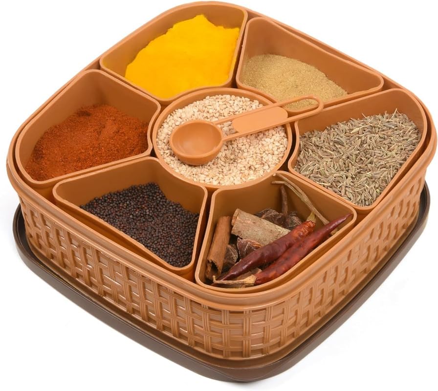 Xvia Masala Dabba | Spice Box | Masala Box| 7 Section Plastic Masala Box Spice Rangoli Box Dabba Container For Kitchen (Multicol