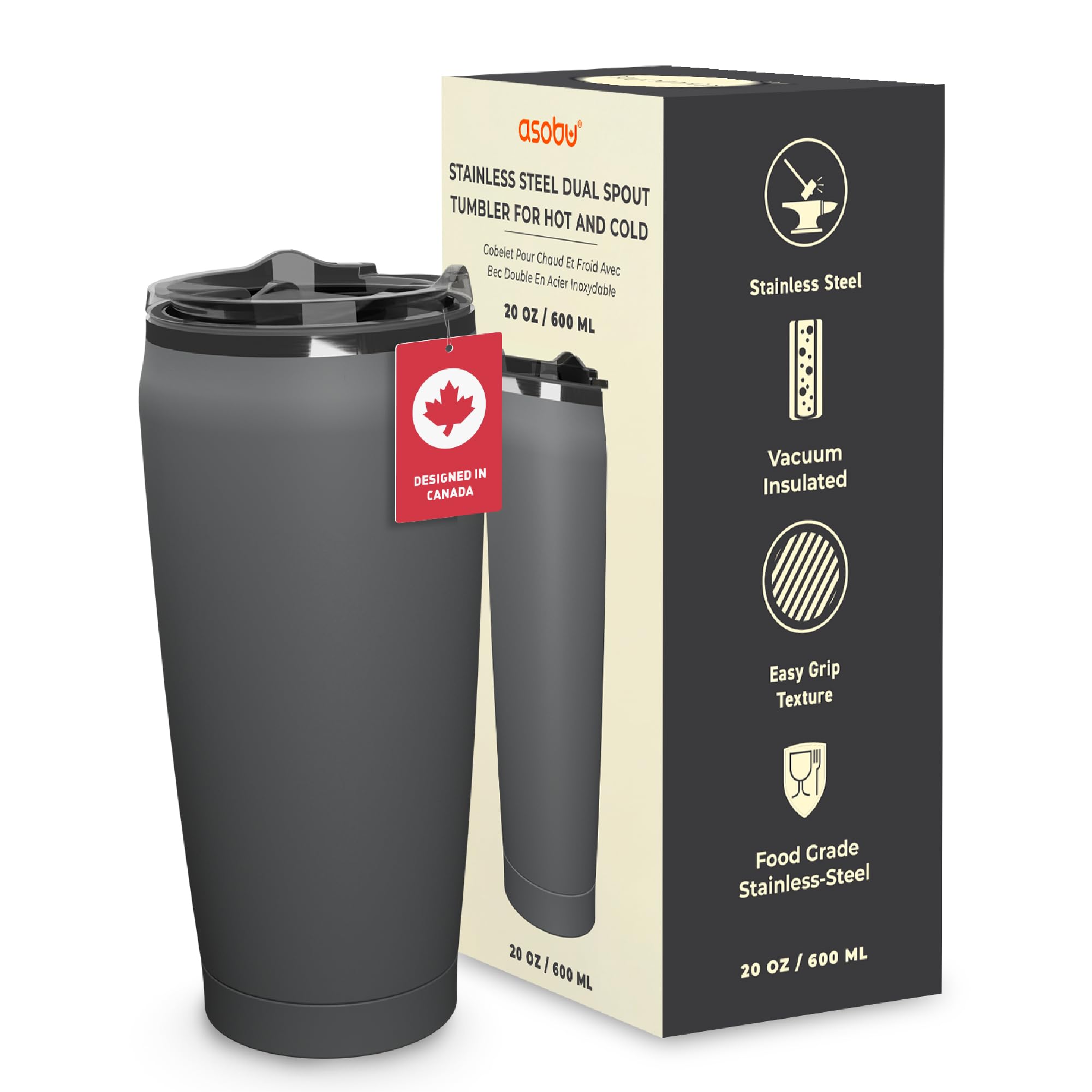 Asobu 20oz XL SpillProof Coffee Mug, DoubleWall VacuumInsulated Stainless Steel, Keeps Flavors True, Stainless Steel Tumbler 