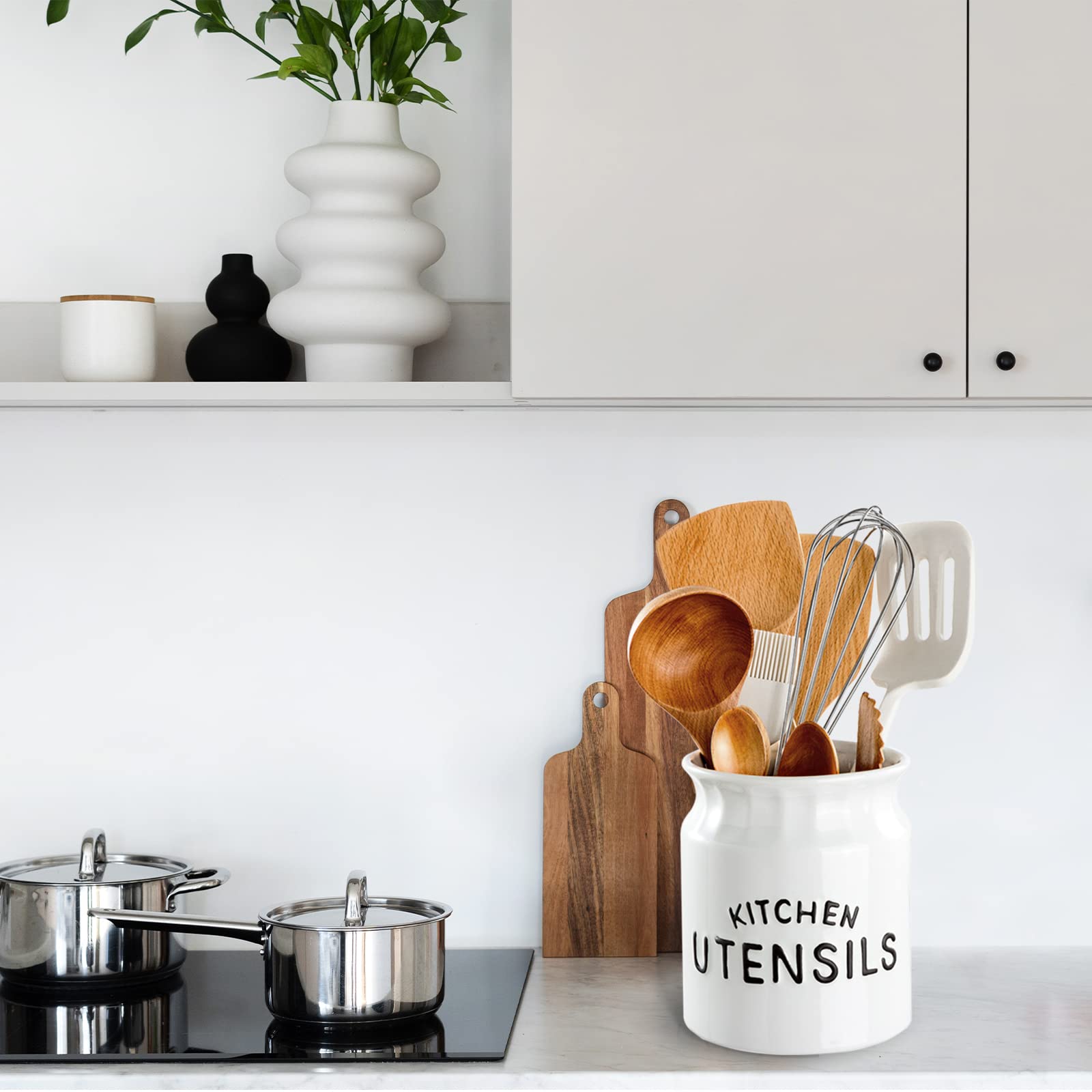 Karisky Utensil Holder, Ceramic Farmhouse Kitchen Utensil Holder For Kitchen Counter, 6.5'' Large Cooking Utensil Crock For Coun