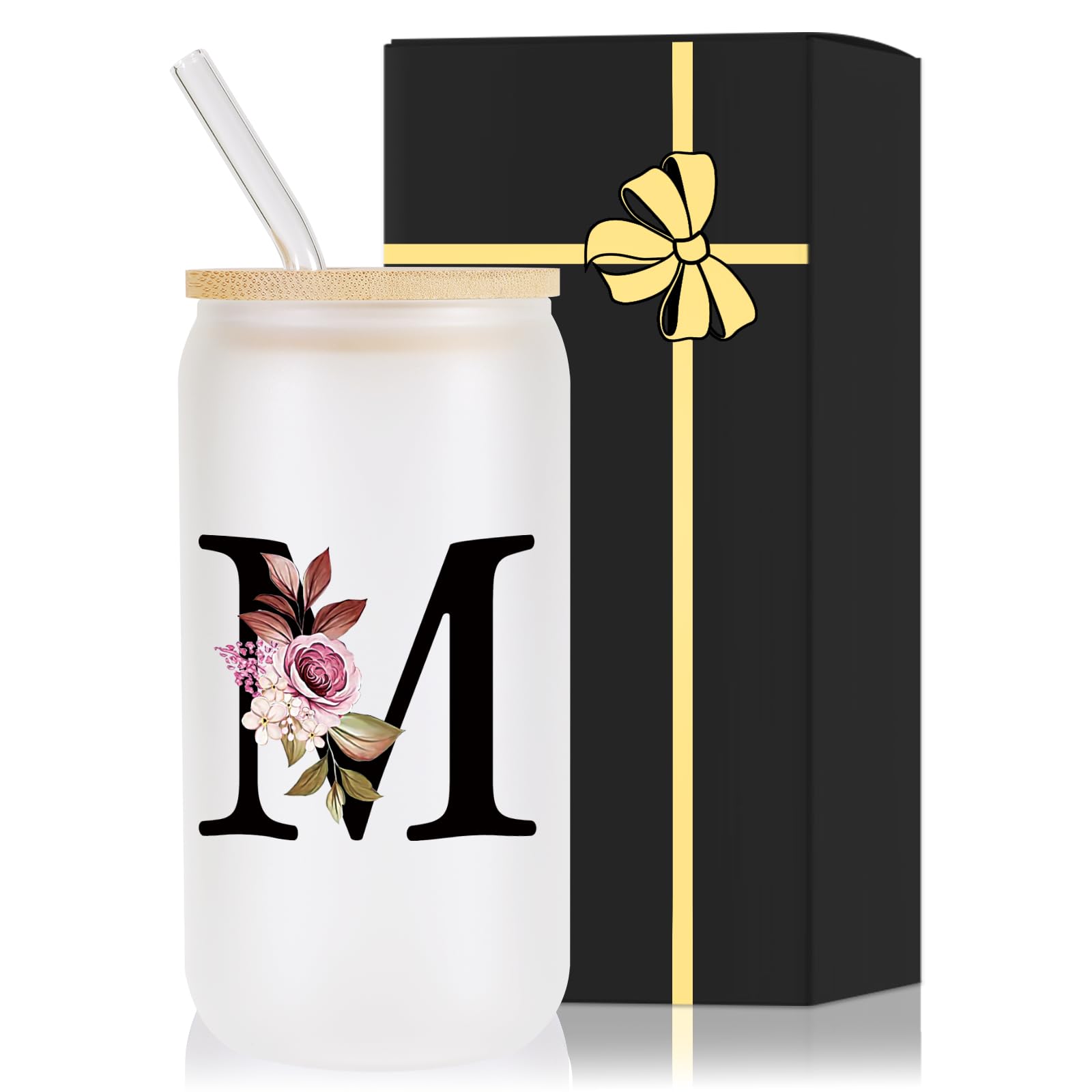 Monogrammed Glass Drinking Cup With Lid Straw Women Wife Ideal from Husband Happy Birthday Wedding Romantic Best Cool Personaliz