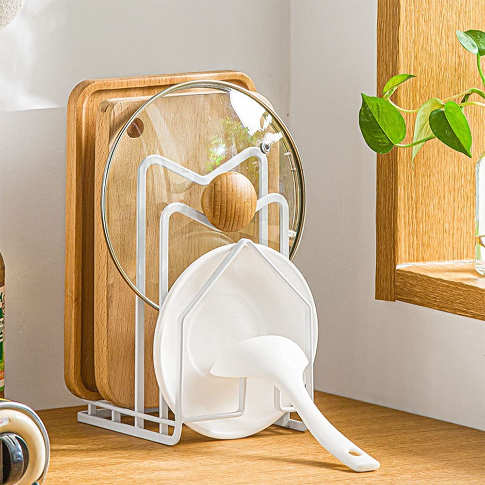 Linfidite Cutting Board Rack Chopping Board Organizer Stand Holder Kitchen Countertop Pots Pan Lids Rack Organizer Flat Steel 4.
