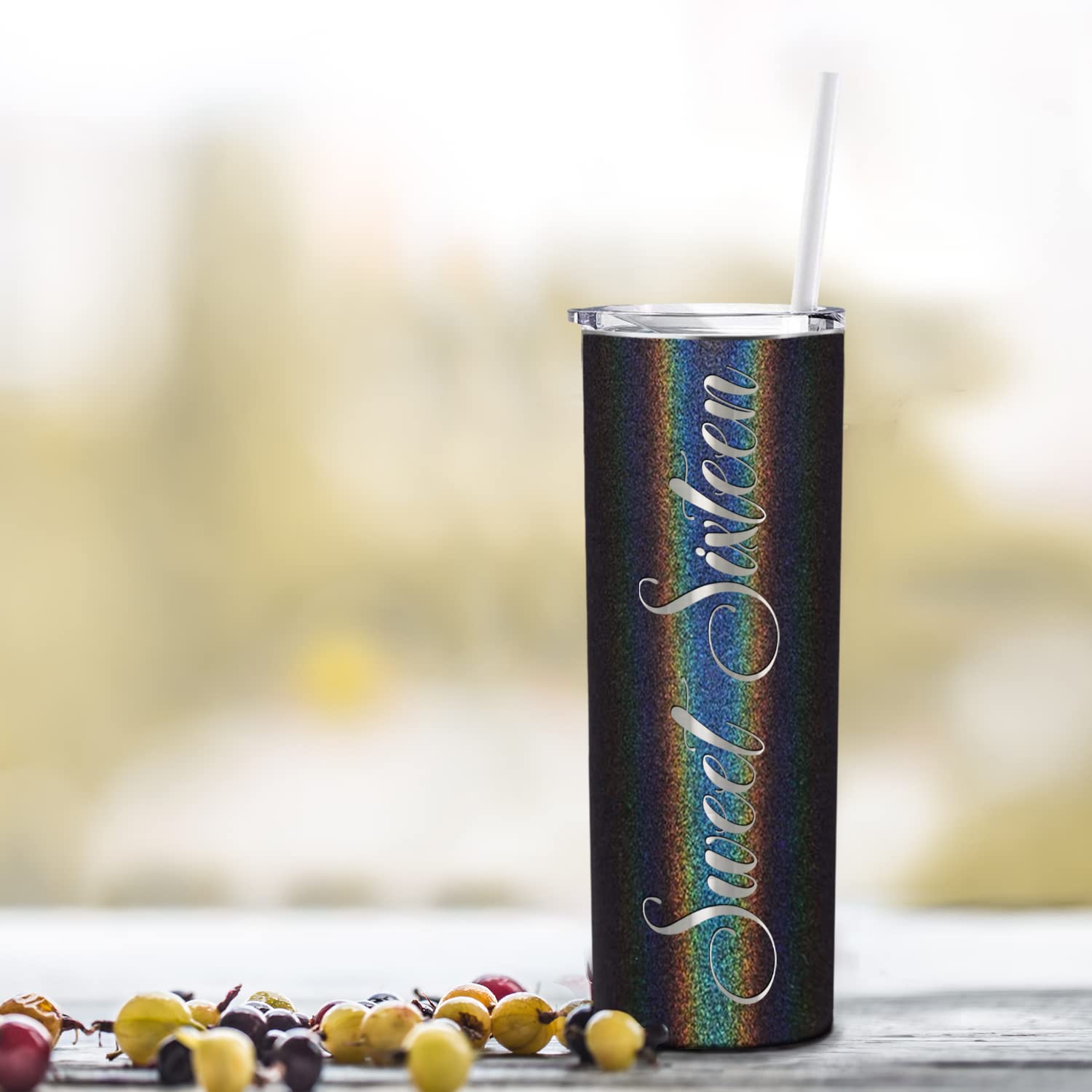 Sweet Sixteen 20 Oz Skinny Tumbler 16Th Birthday Gifts For Girls On Black Glitter Decorations Funny Present Vacuum Insulated Cup