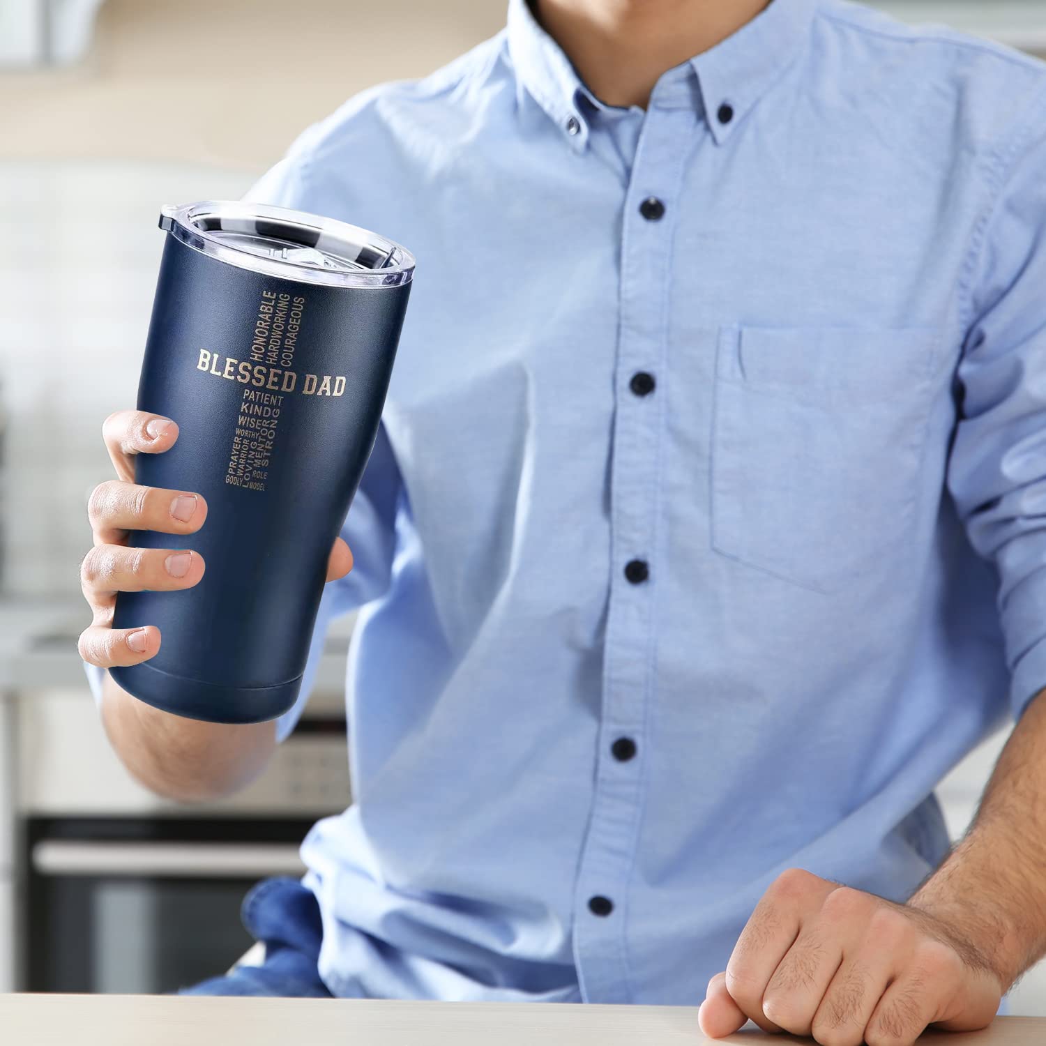Dad Tumbler - Blessed Dad - Dad Gifts From Daughter Son Wife - 20 Oz Stainless Steel Coffee Travel Mug For Men - Christian Gifts