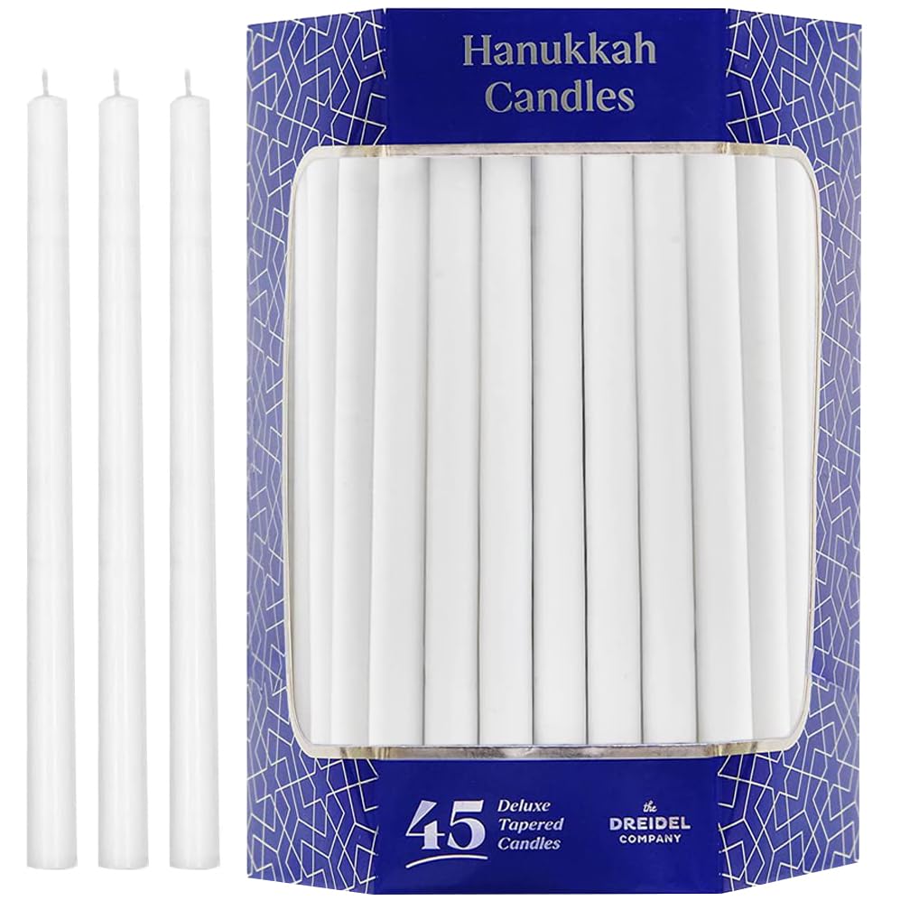 The Dreidel Company Hanukkah Candles Deluxe Tapered Menorah | for All 8 Nights of Chanukah (White)