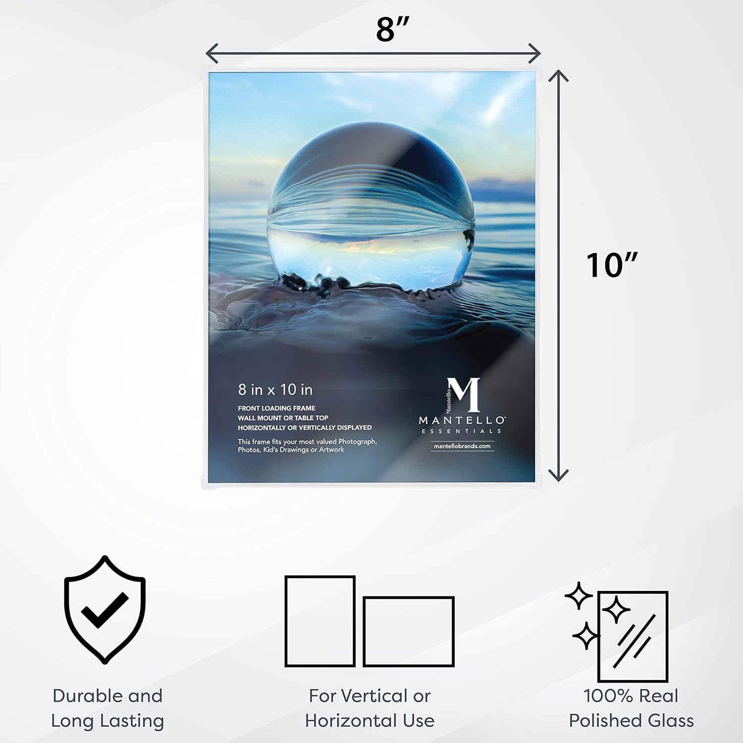 Mantello Clear Acrylic Frame - 8x10 Acrylic Picture Frames, Set of 6 - Modern, Minimalist Front-Loading Photo Frame - Wall Mount
