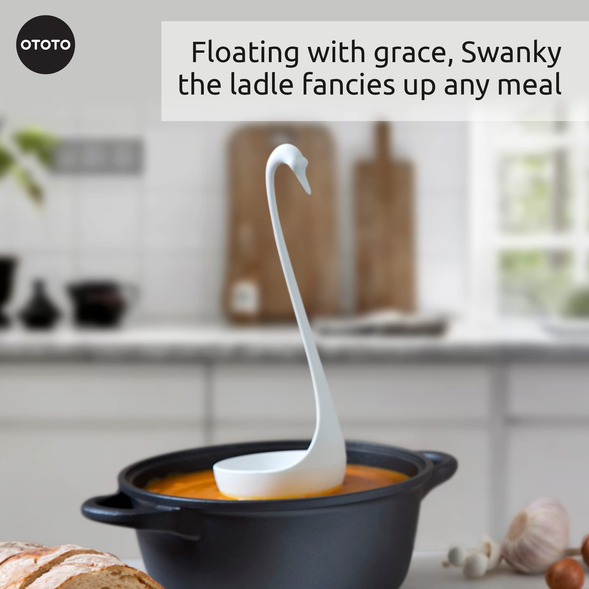 Ototo Swanky Swan Soup Ladle- Silicone Soup Spoon, Bpa-Free, Heat Resistant Soup Ladles For Serving & Cooking - Cute Kitchen Acc