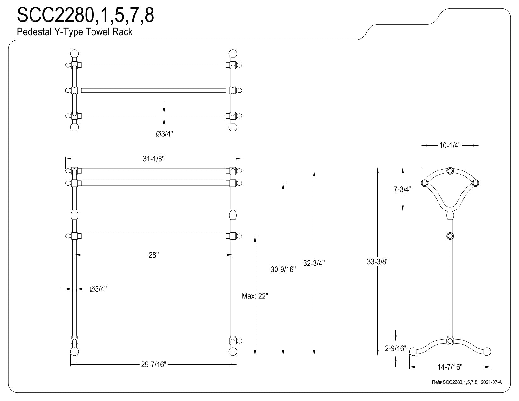 Kingston Brass SCC2288 Pedestal Y-Type Towel Rack  Brushed Nickel