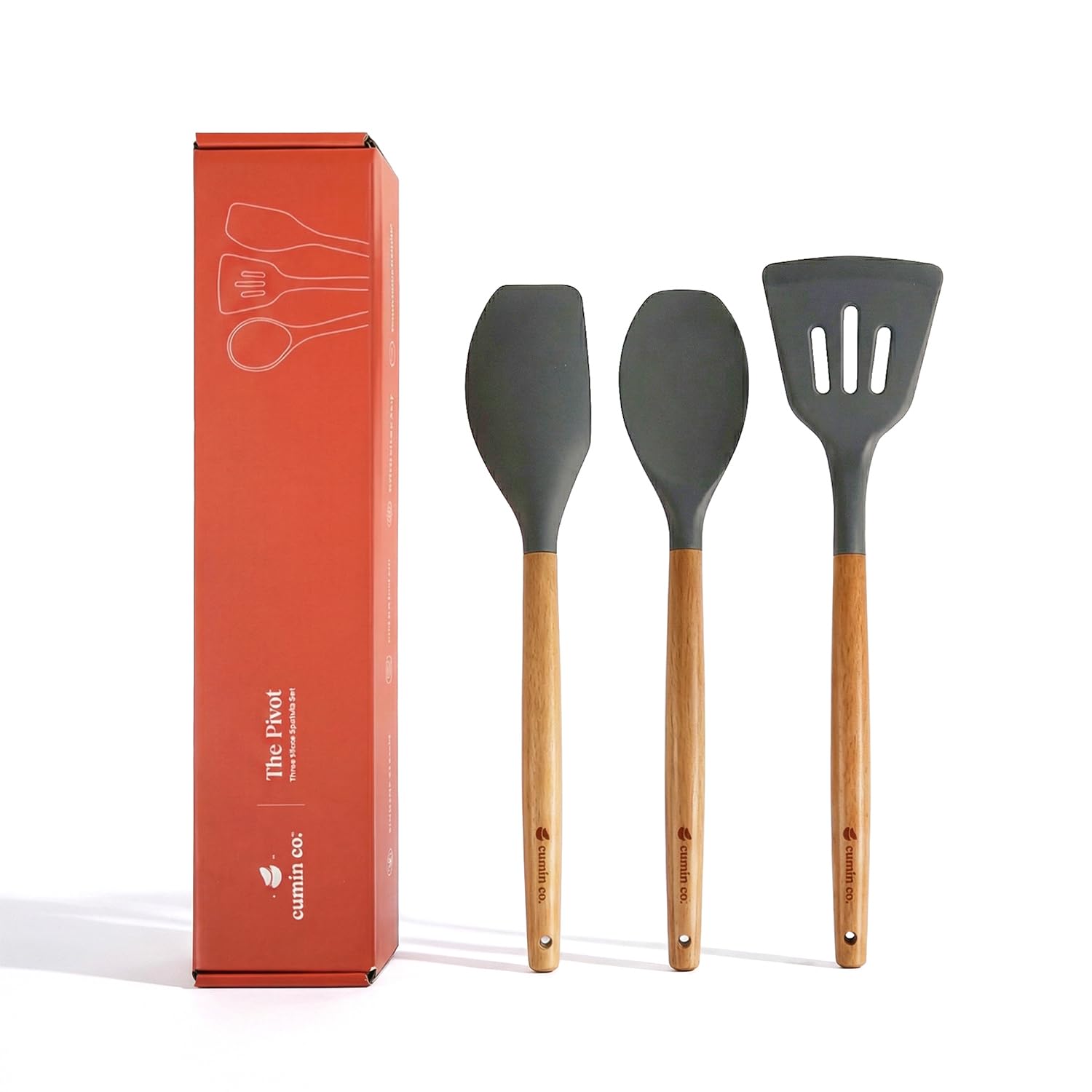 Cumin Co. Silicone Spatula Set Of 3 | Non Toxic Heat Resistant Spatula For Cooking And Baking | Bpa Free, Sgs Certified | Upto 2