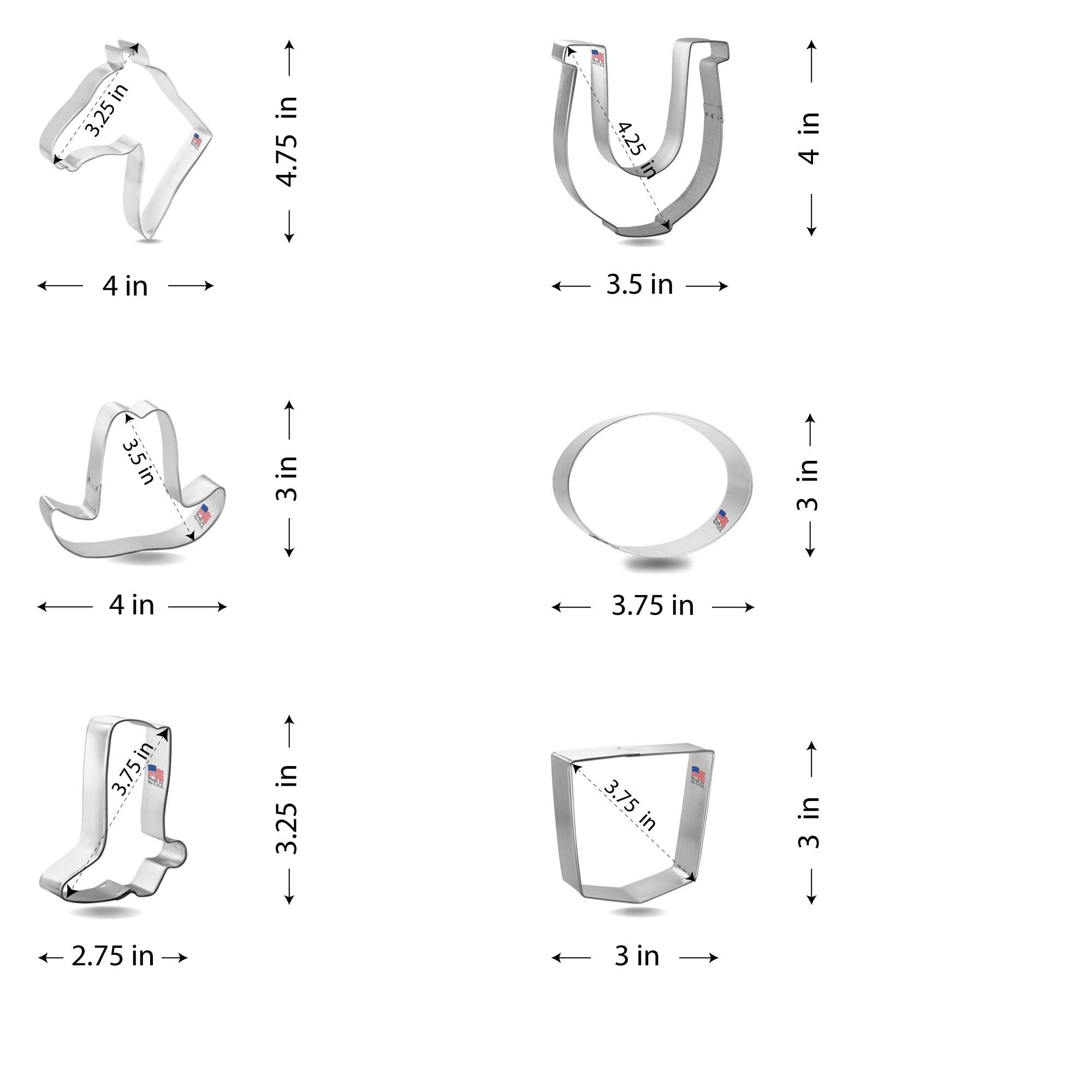 Rodeo Cowboy Cookie Cutter 6 Pc Set - Foose Cookie Cutters - Usa Tin Plated Steel