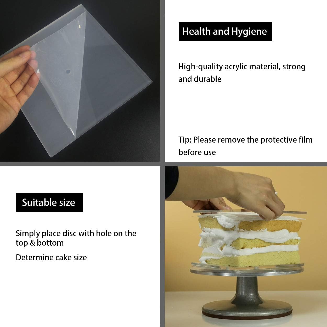 Boyun Acrylic Square Cake Disk Set,Acrylic Cake Discs Set,Comb Scrapers,Dowel Rods,Icing Scraper,Acrylic Scraper Smoother For 3
