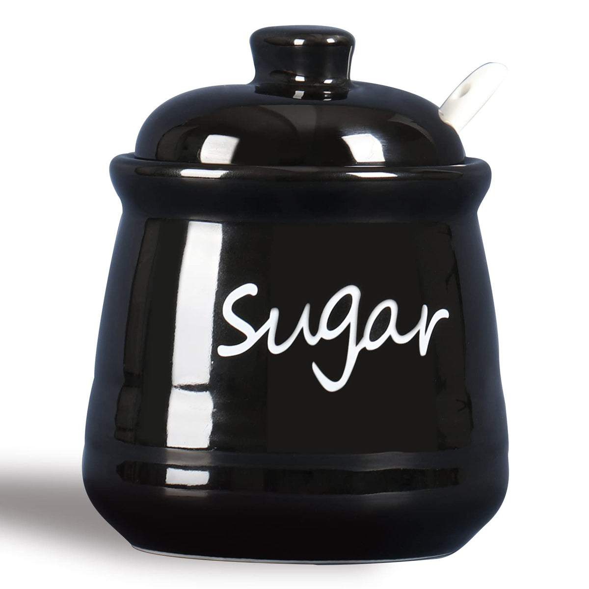 Ontube Ceramic Sugar Bowl With Lid And Spoon 12Oz (Black)