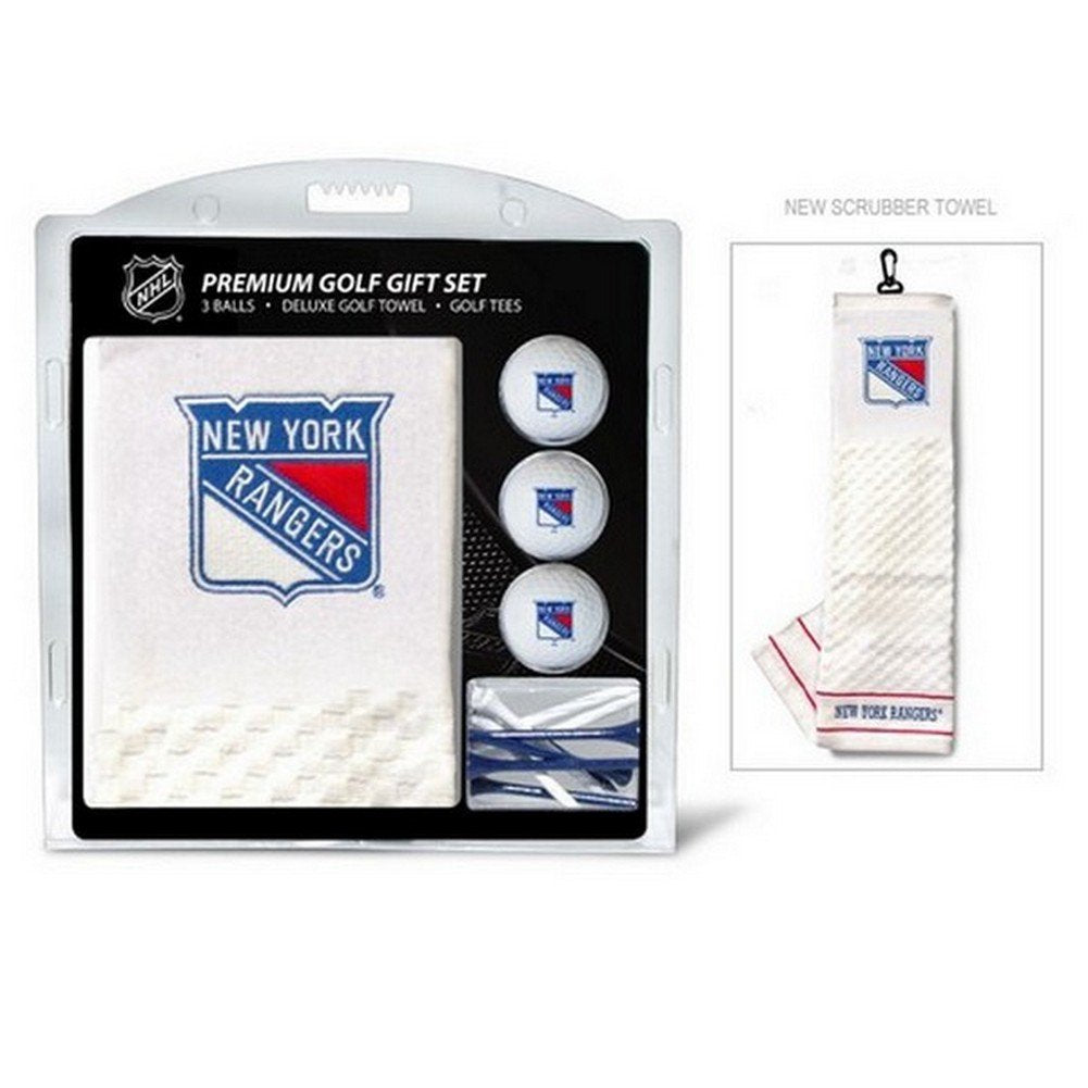 Team Golf Nhl New York Rangers Gift Set Embroidered Golf Towel, 3 Golf Balls, And 14 Golf Tees 2-3/4 Regulation, Tri-Fold Towe