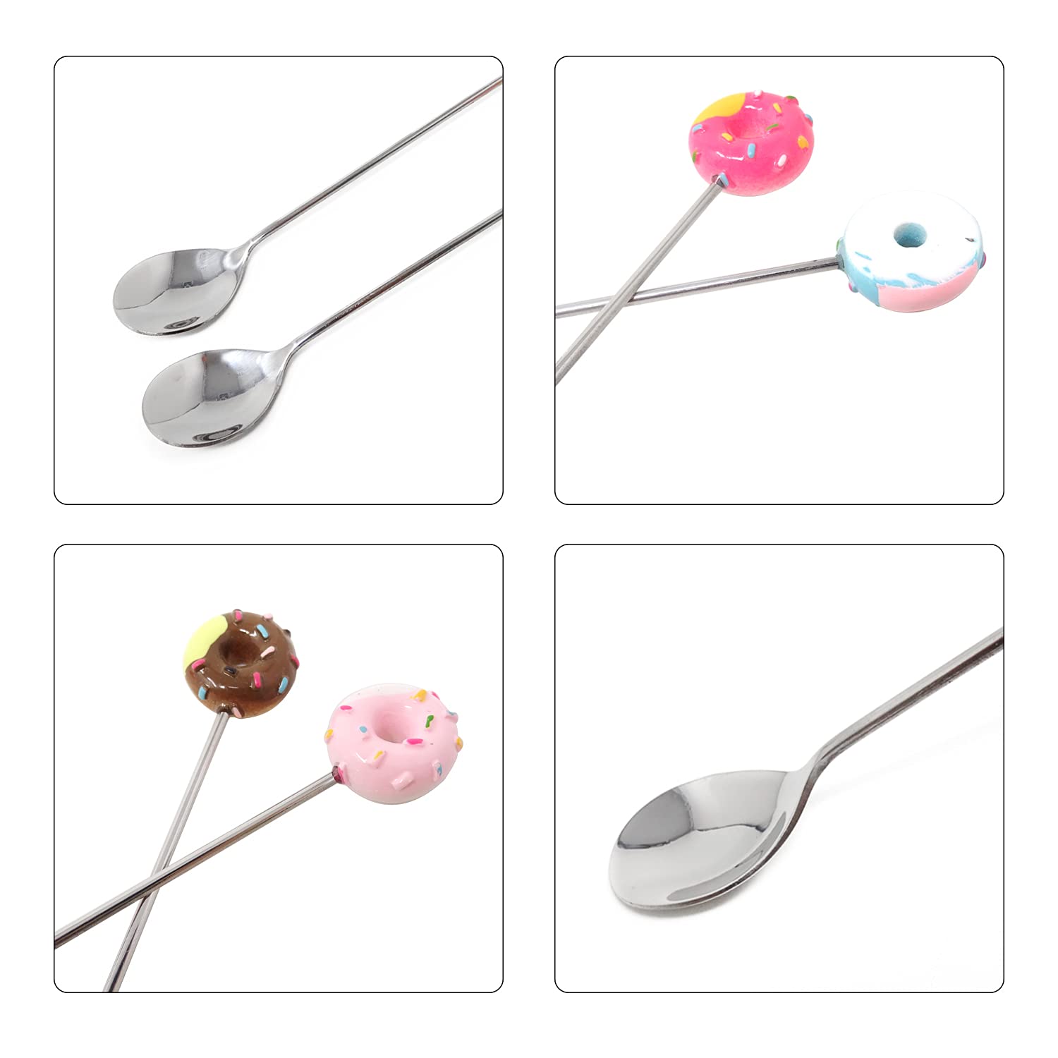 Honbay 4Pcs Creative Donut Stainless Steel Spoon Coffee Spoon Dessert Spoon Ice Cream Spoon Sugar Spoon Mixing Spoon For Home, S