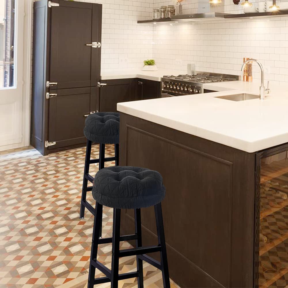 Buyue Seat Cushion For Round Bar Stool, Dia.12 Luxury Fashion Jacquard With Anti-Skid Silicone Bar Stool Cushion Padded (Black,