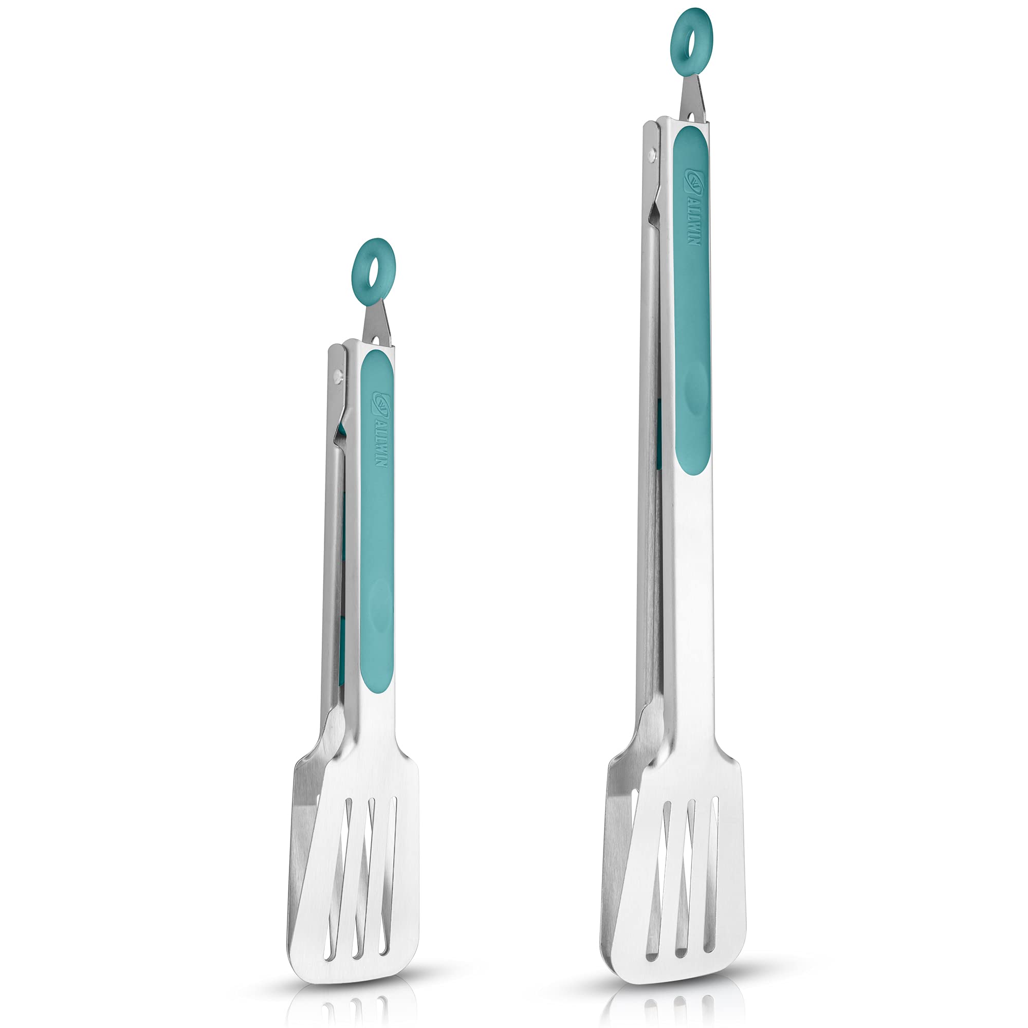 Premium 304 Stainless Steel Barbecue Turners, Heavy Duty Non-Stick Bbq Cooking Kitchen Tongs, 9 '' And 12 '' Aqua Sky