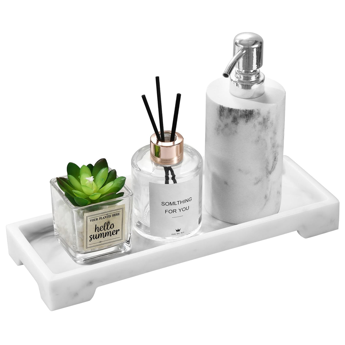 Luxspire Bathroom Tray For Counter, Bathroom Vanity Tray, Resin Marble Tray, 11'' X 4'' Kitchen Soap Tray, Marble Tray For Soap