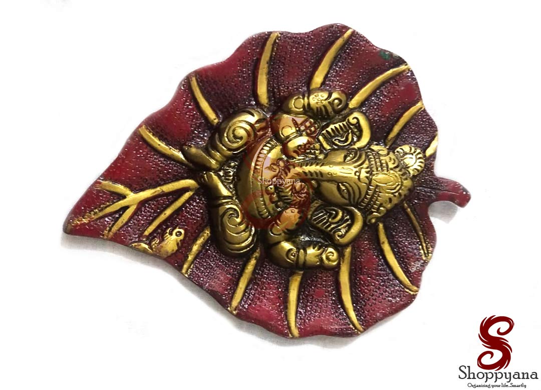 Shoppyana Metal Patta Ganesh Figurine Wall Hanging Showpiece (Red, Multicolour)