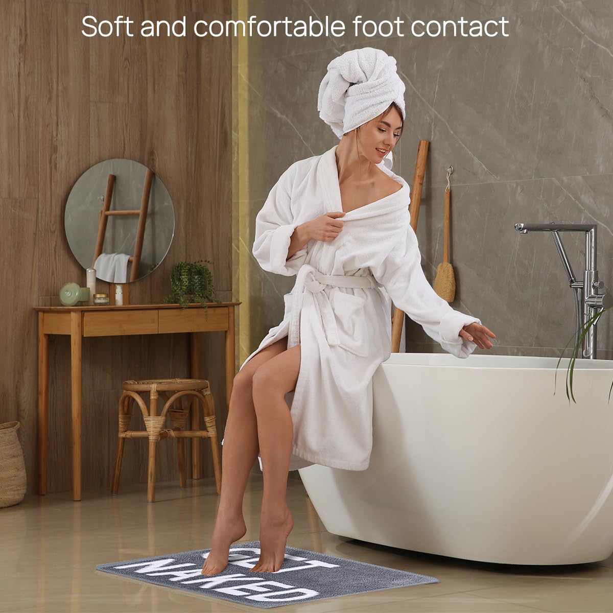 Qubomax Get Naked Bath Mat - Non-Slip, Super Absorbent, Funny Bathroom Rug, Machine-Washable, Cotton & Microfiber, 32''X20'' (Gr