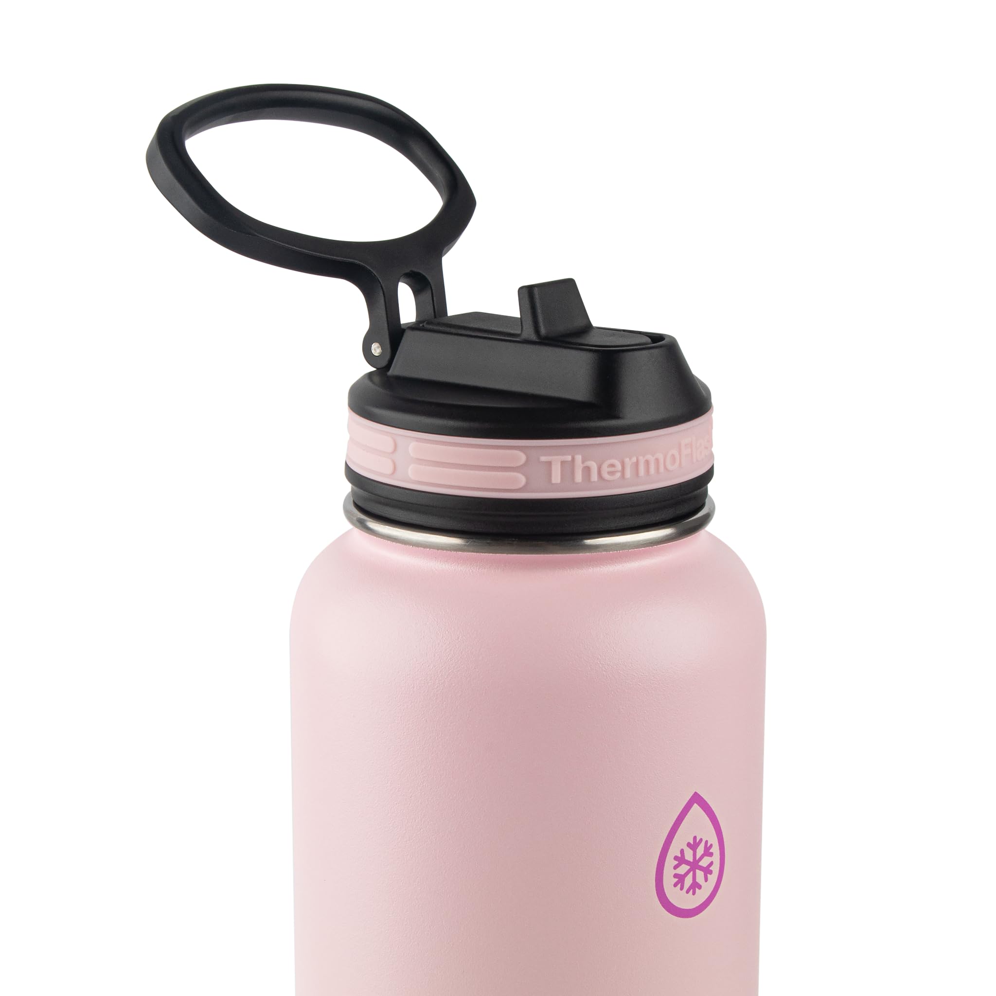 Thermoflask 40Oz Stainless Steel Insulated Water Bottles With Straw And Spout Lids, 2-Pack, Black/Rose Purple