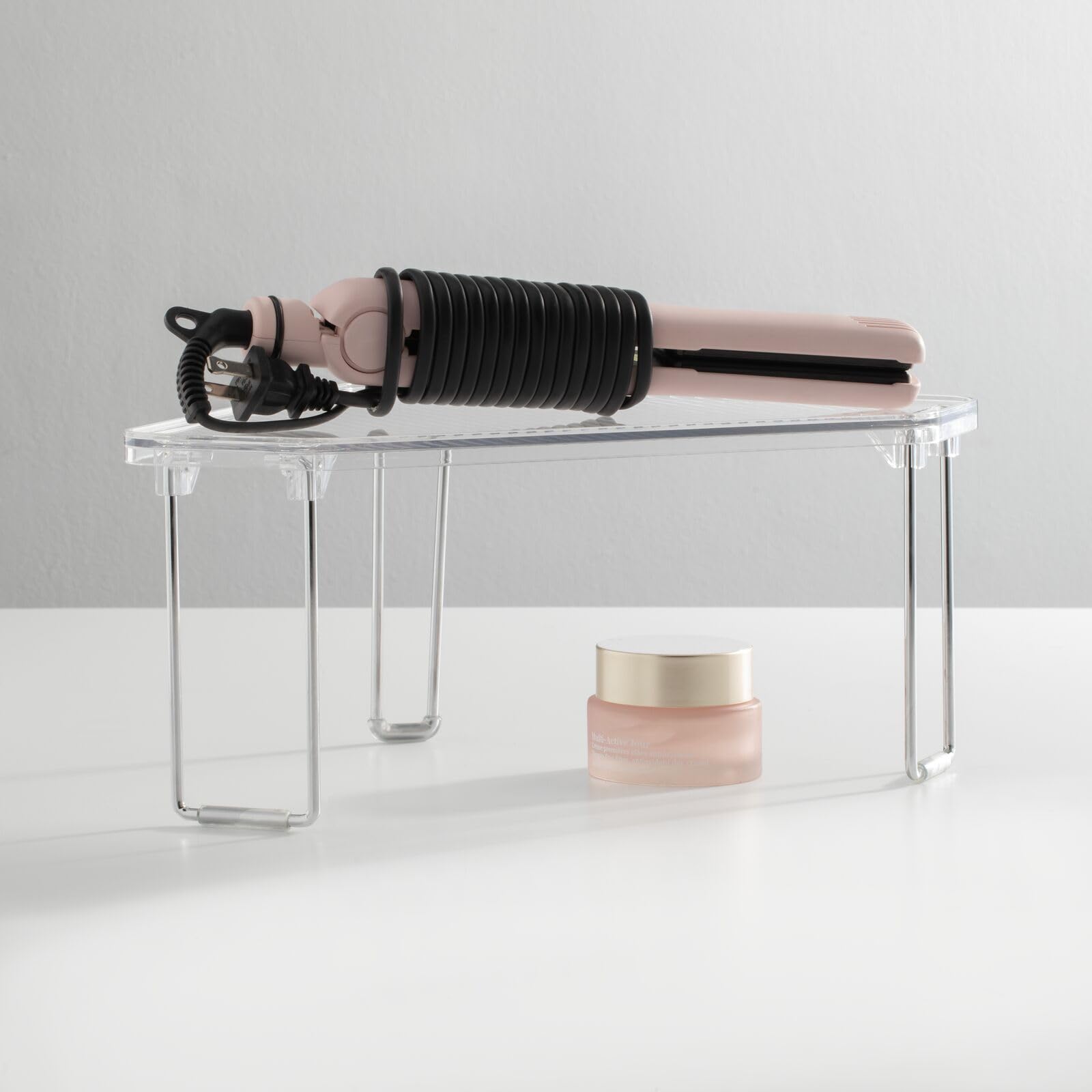 mDesign Plastic/Steel Corner Stackable Rack  Storage Organizer Shelf for Bathroom  Vanity  Countertop  Sink  Cabinet  Holds Makeup  Shower Accessories  Ligne Collection - 2 Pack - Clear