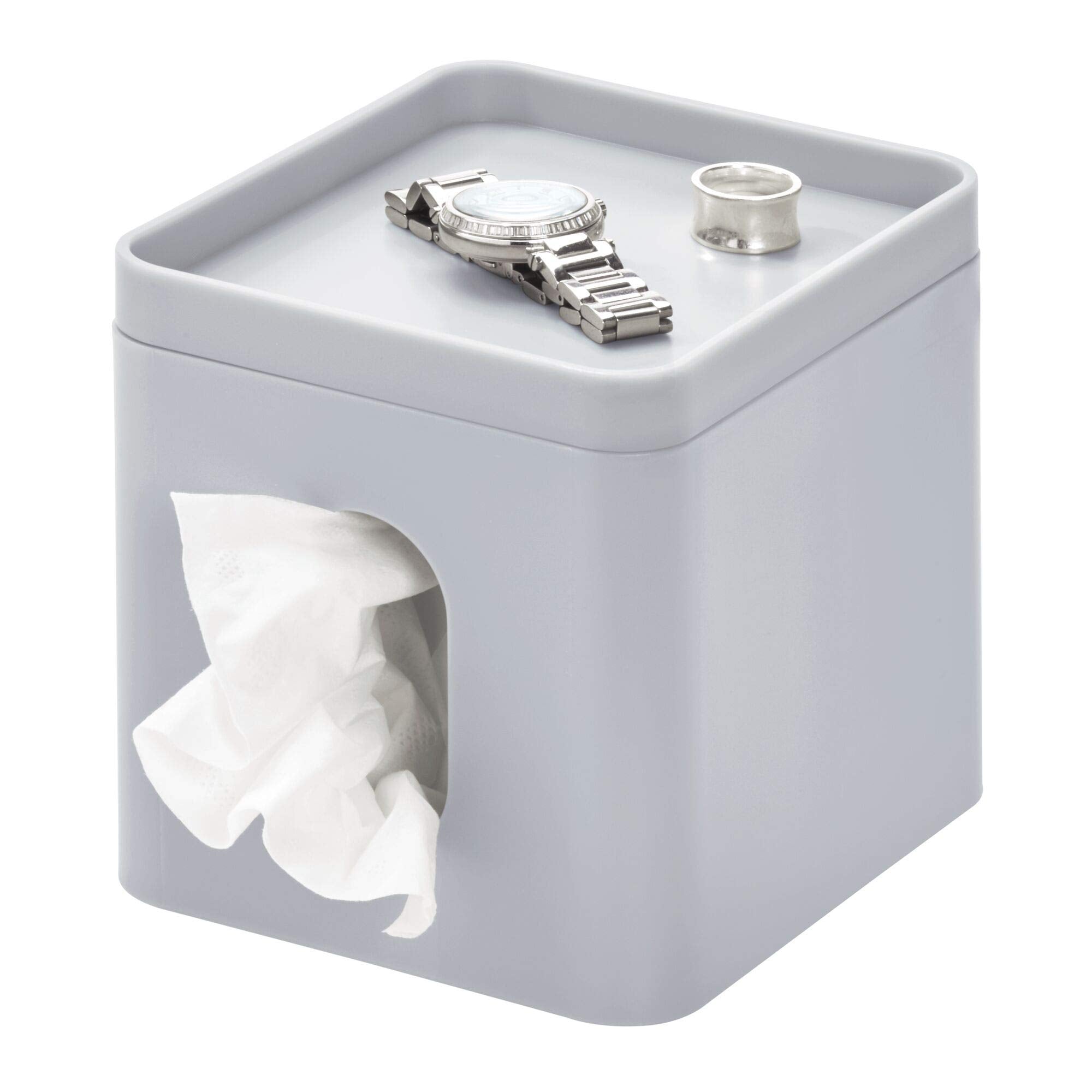 iDesign Facial Tissue Box Cover for Bathroom and Vanity Countertops The Cade Collection, 6.1 x 5.15 x 5.4, Matte Gray