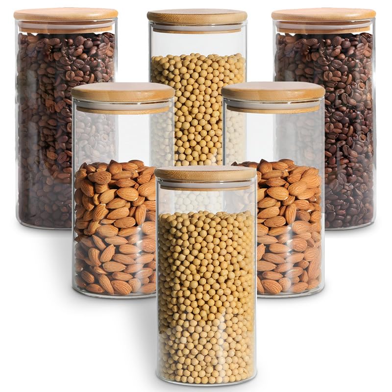 Allo 1000Ml Kitchen Storage Box Glass Jars With Wooden Lids  Borosilicate Glass Food Storage Containers Airtight Glass Jar For 