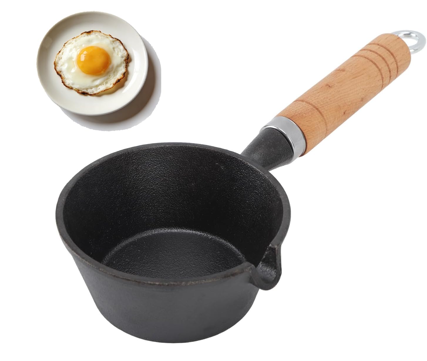YIHAOSSING Mini Cast Iron Skillet,Wood Handle Frying Pan,Small Cast Iron Skillet for Frying a Single Egg,Warming Milk,or Making 
