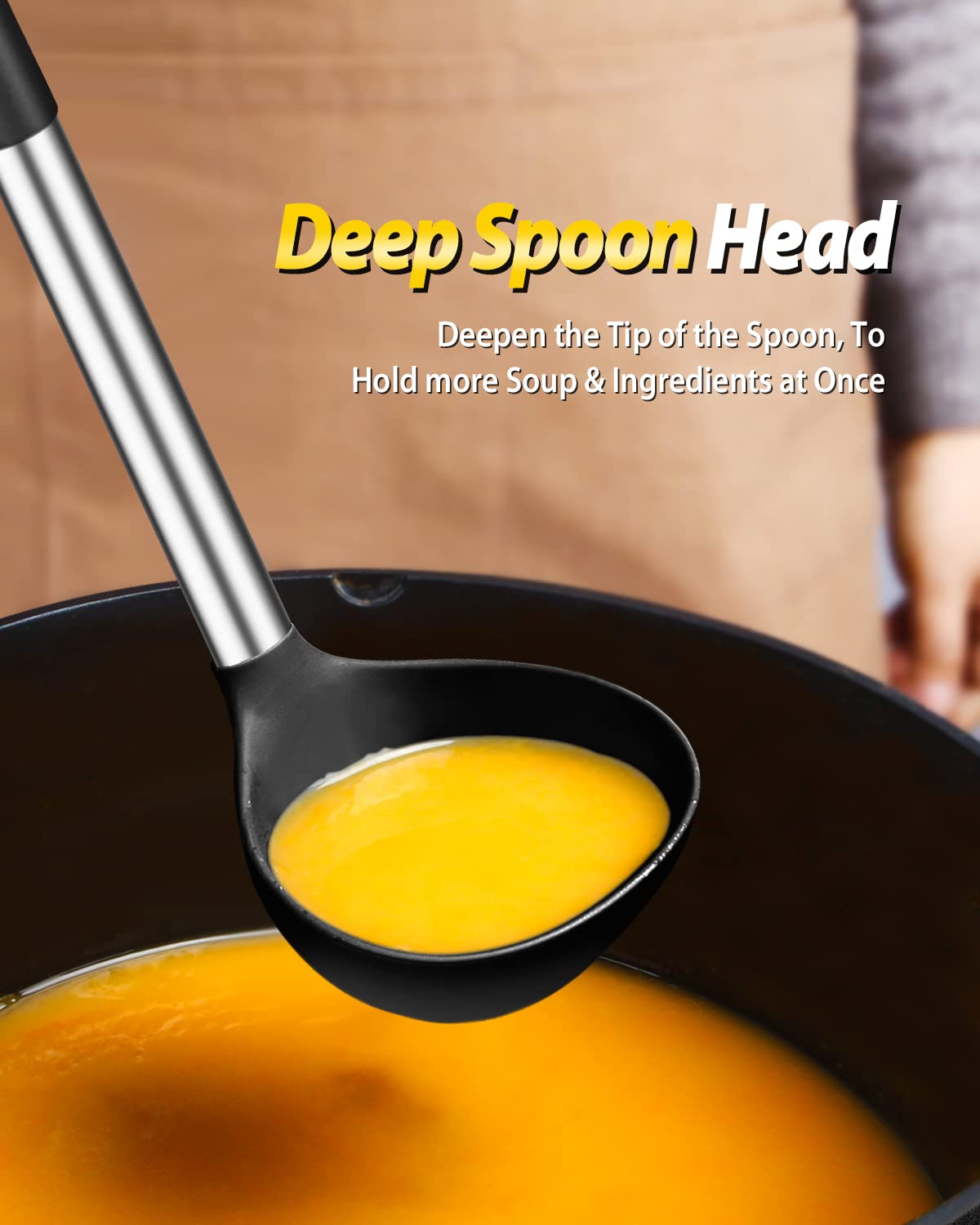 Silicone Pasta Fork And Ladle Spoon Set, Large Non Stick Kitchen Utensils For Cooking,Stirring,Serving Spaghetti, Soup, Sauce (B