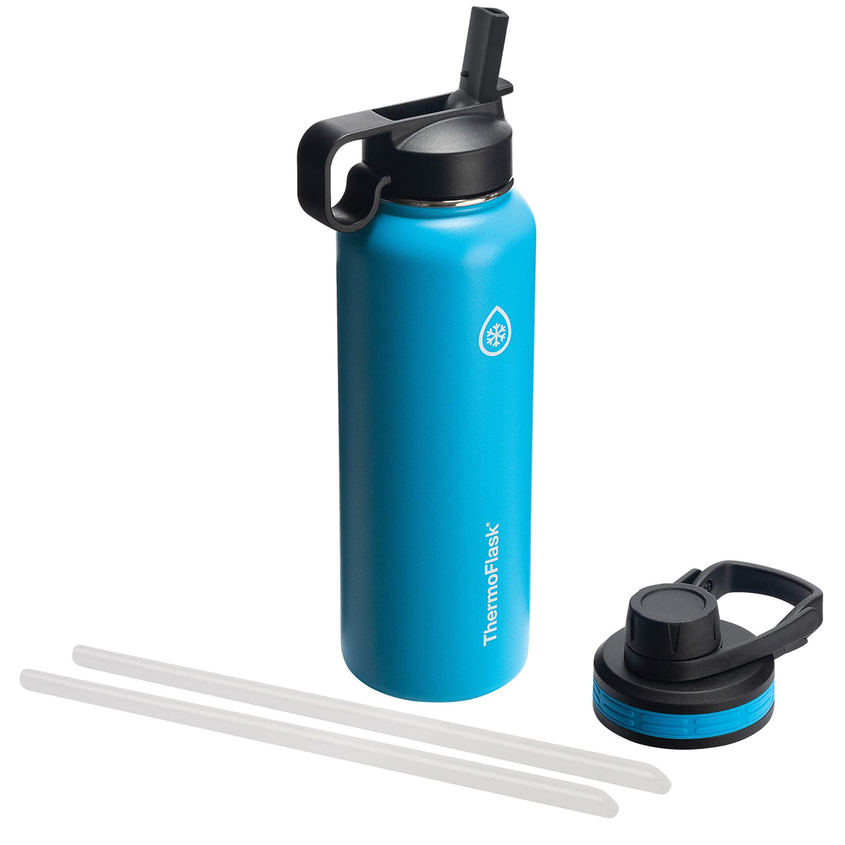 Thermoflask Double Stainless Steel Insulated Water Bottle With Two Lids, 40 Ounce, Capri