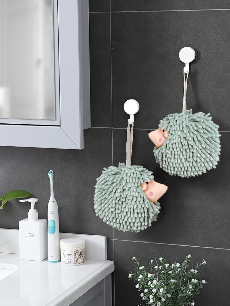 Sophie & Panda Fuzzy Ball Hand Towels (Set Of 2) - Dry Your Hands Conveniently With This Creative Hand Towel Hedgehog Decorative