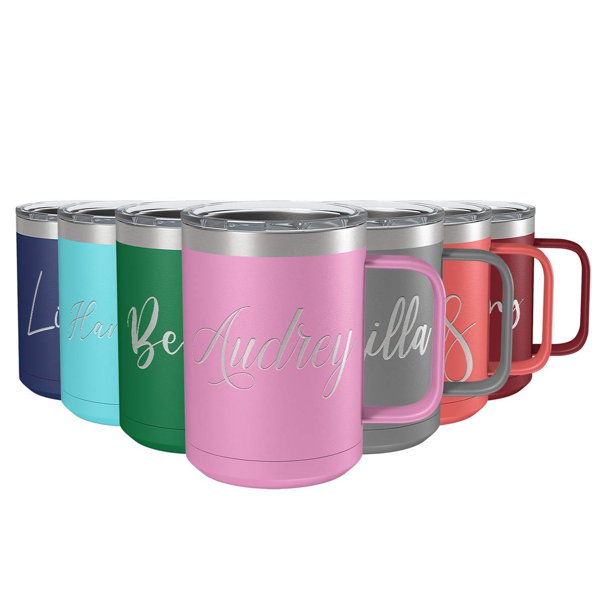 Personalized Coffee Mug Blush Matte Finish 15 oz with Handle Custom Engraved Gift Stainless Steel Vacuum Insulated Cup
