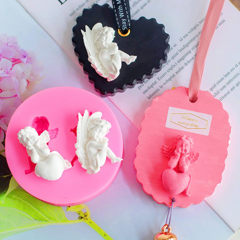 2Pcs 3D Angel Baby Shape Fairy Or Angel With Flowers Silicone Cake Decorating Mold, For Fondant Cake Decoration, Cupcake Topper,