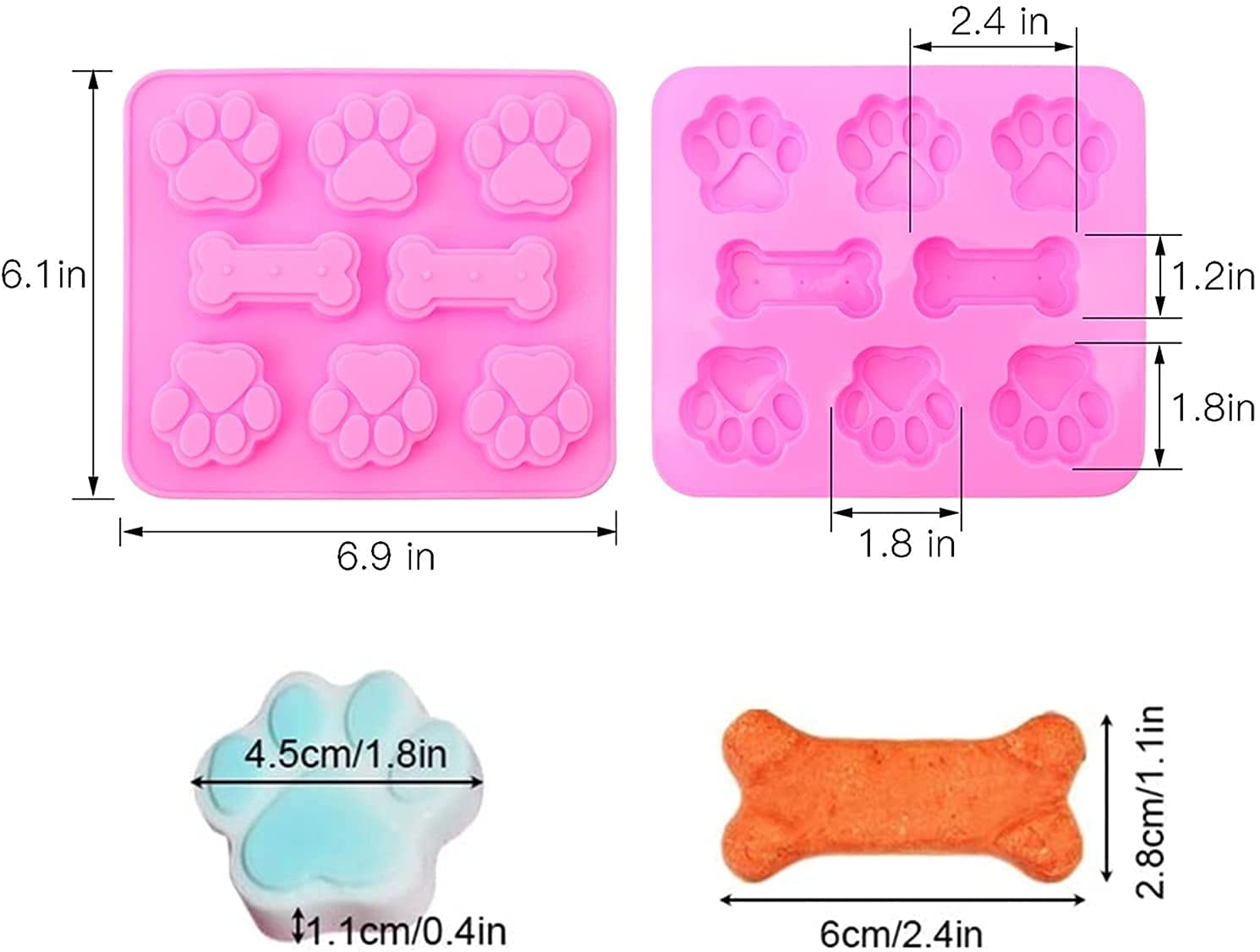 2-Pack Silicone Puppy Treat Molds, Puppy Dog Paw And Bone Cookie Cutters Baking Molds For Chocolate, Candy, Jelly, Biscuits, Cub