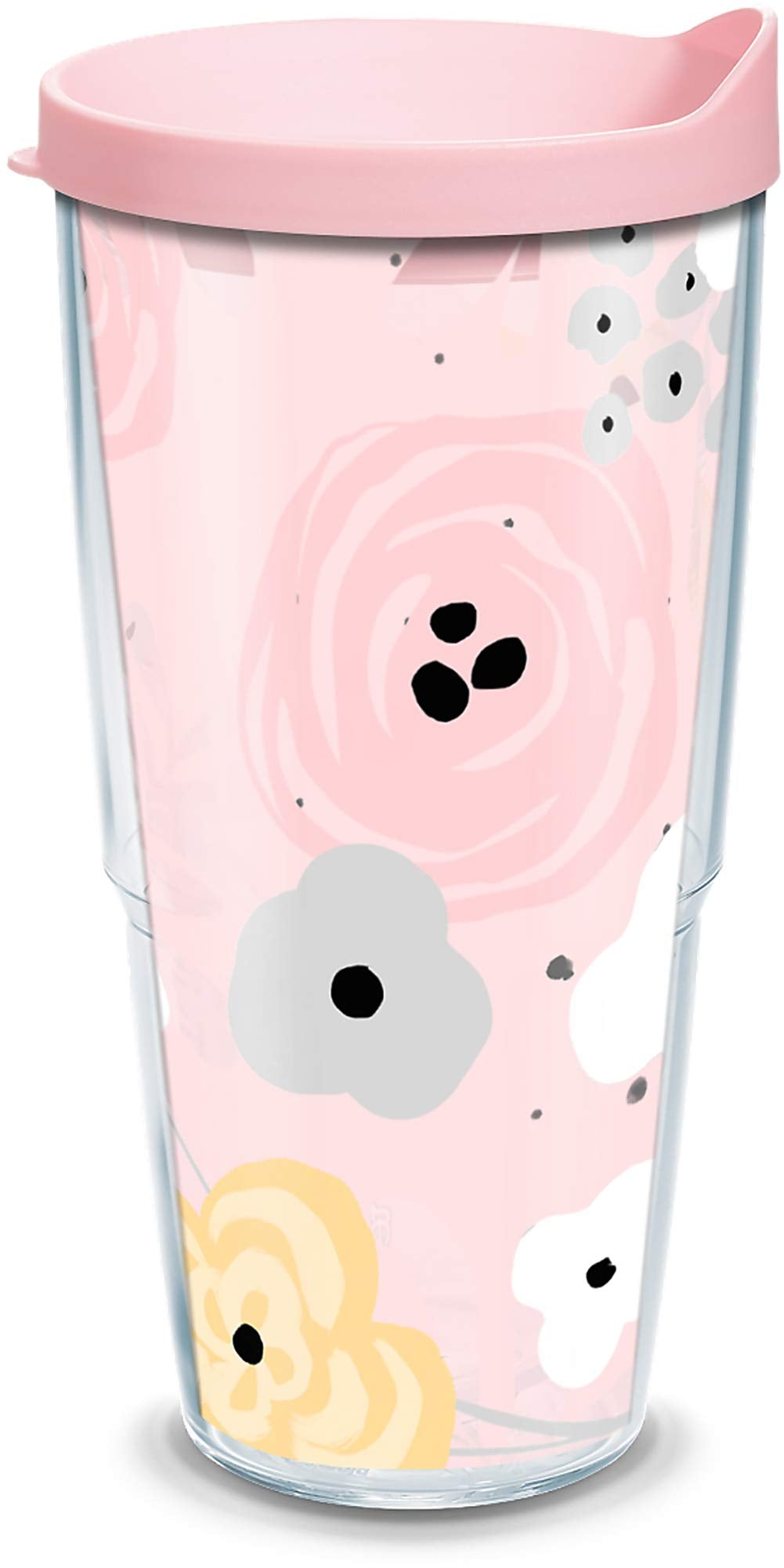 Tervis Pink Floral Pattern Made In Usa Double Walled Insulated Tumbler Travel Cup Keeps Drinks Cold & Hot, 24Oz, Clear