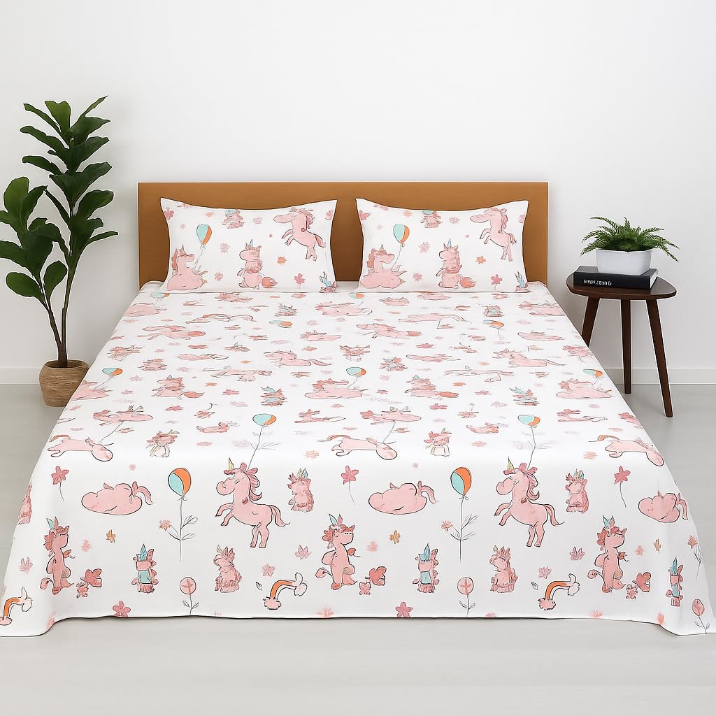 Kids Bed Sheet - Pink Unicorn Patterned, Soft & Wrinkle-Free King Size Bedding - Fun, Colorful, And Cozy Sheet For Girls & Boys 