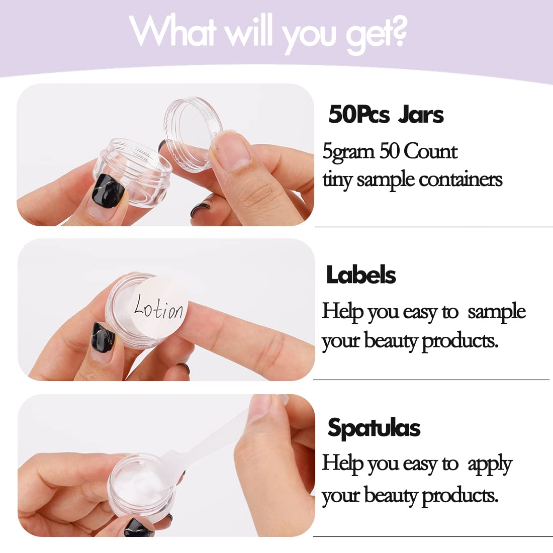 5 Gram Sample Containers With Lids, 50 Count 5Ml Clear Sample Jars, Empty Lip Balm Containers With Lids, Small Makeup Travel Con