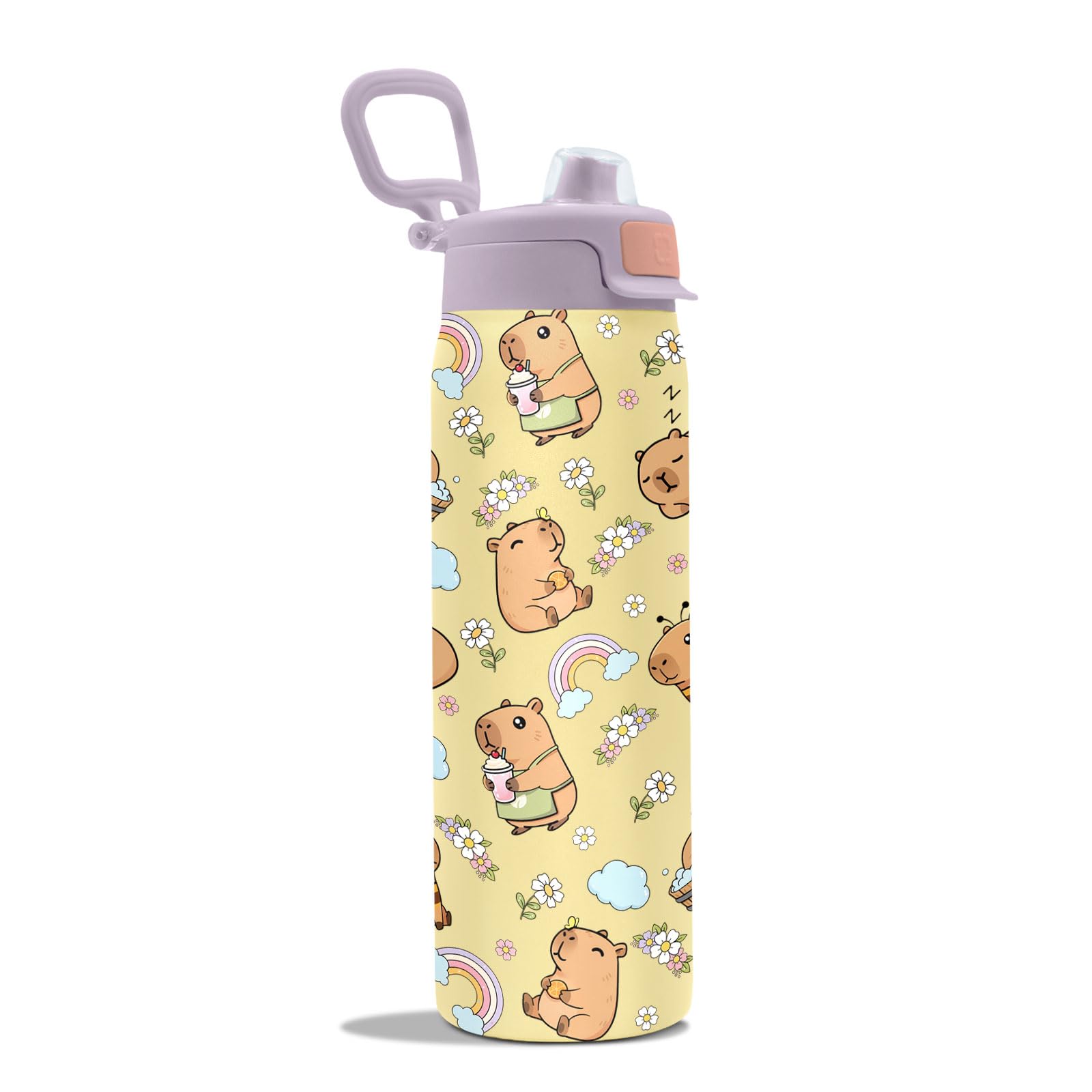 Goiicoln 2in1 Lid Capybara Water Bottle 22oz, Capybaras Tumbler Insulated