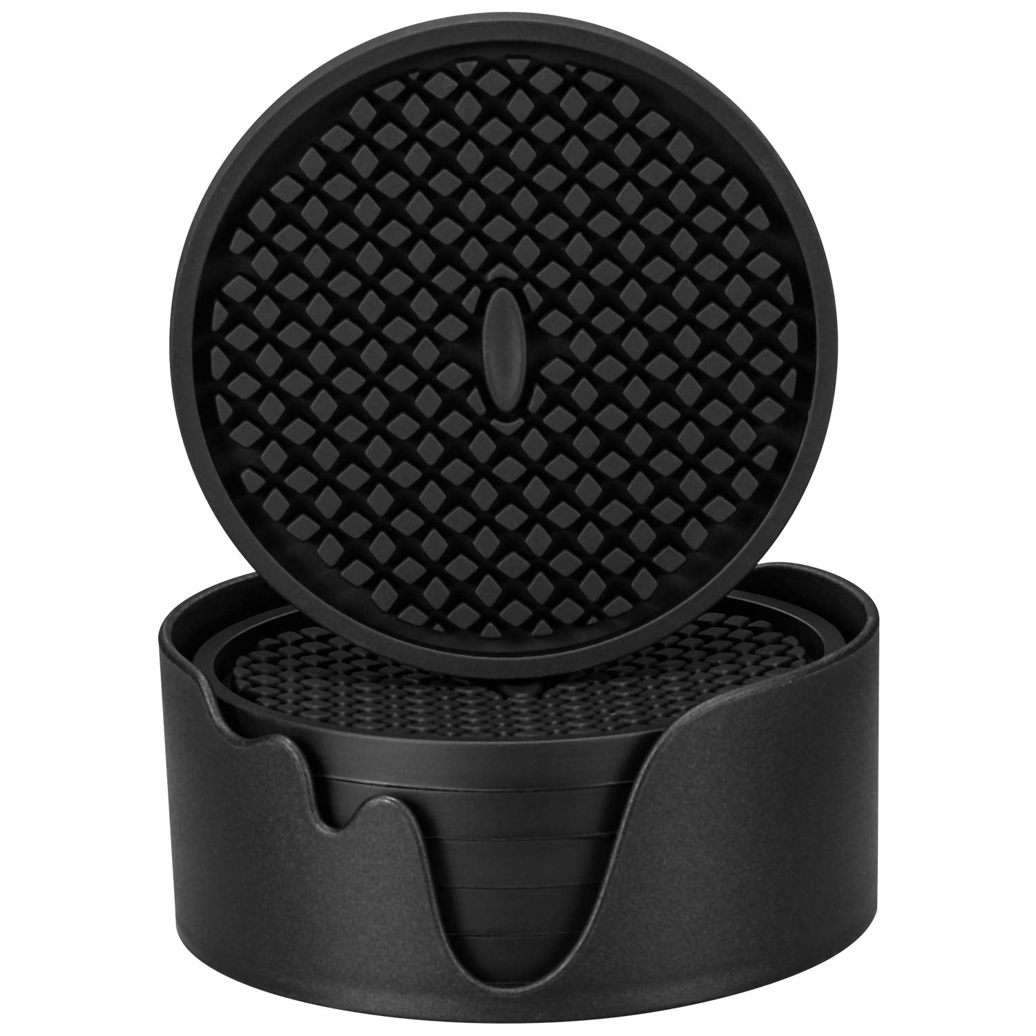 Me.Fan Silicone Coasters [6 Pack] Thickened Drink Coasters With Holder - Cup Mat - Non-Slip, Non-Stick, Stay Put, Deep Tray - Pr