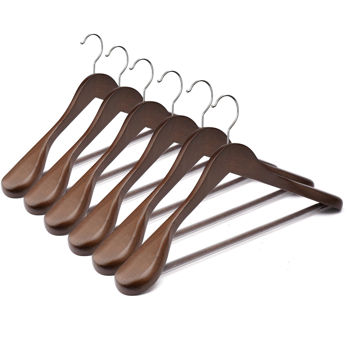 Uinicor Suit Hangers 6 Pack Wooden Coat Hangers,Wide Shoulder Hangers With Non Slip Pants Holder,Heavy Duty Clothes Hangers,Suit