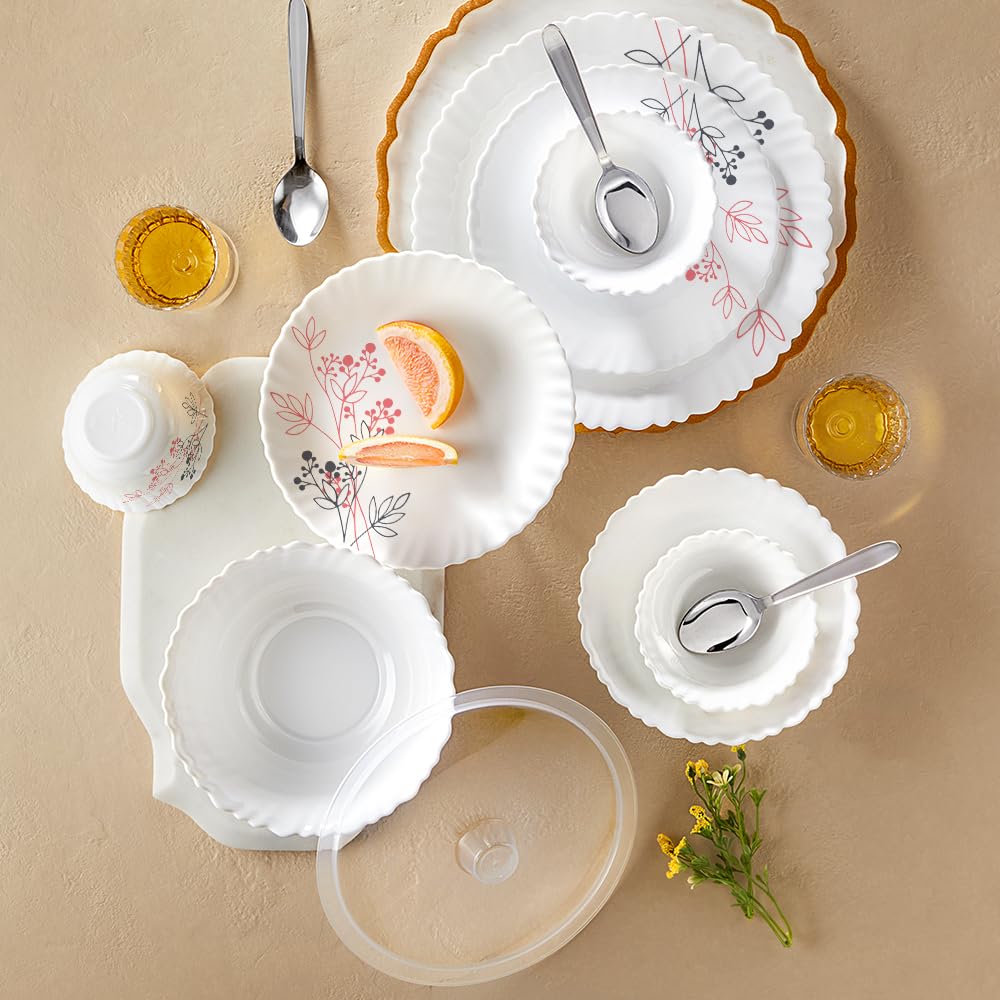 Larah By Borosil Aspen Silk Series Opalware Dinner Set | Microwave & Dishwasher Safe | Bone-Ash Free | Crockery Set For Dining &