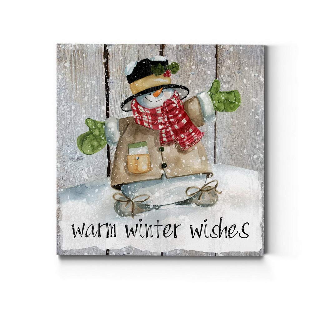 Renditions Gallery Warm Winter Wishes Wall Art, Cute Christmas & Winter Artwork, Festive Snowman, White & Red, Premium Gallery W
