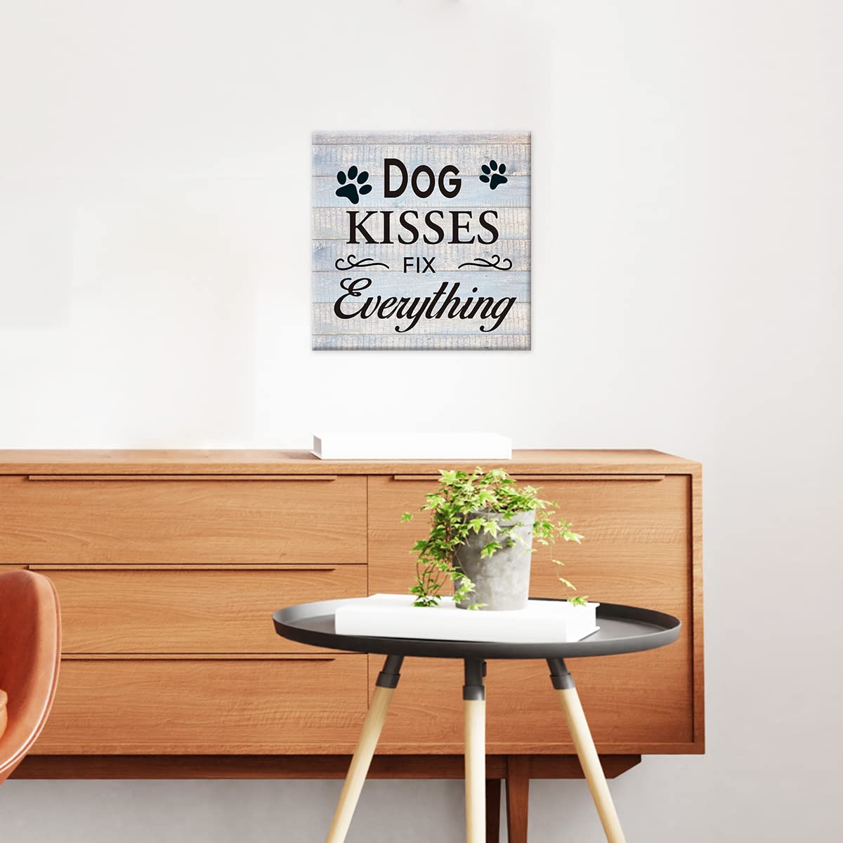 Funny Farmhouse Canvas Print Wall Art Decor Dog Kisses Fix Everything Sign Painting Plaque Rustic Home Decoration (8 X 8 Inch, F