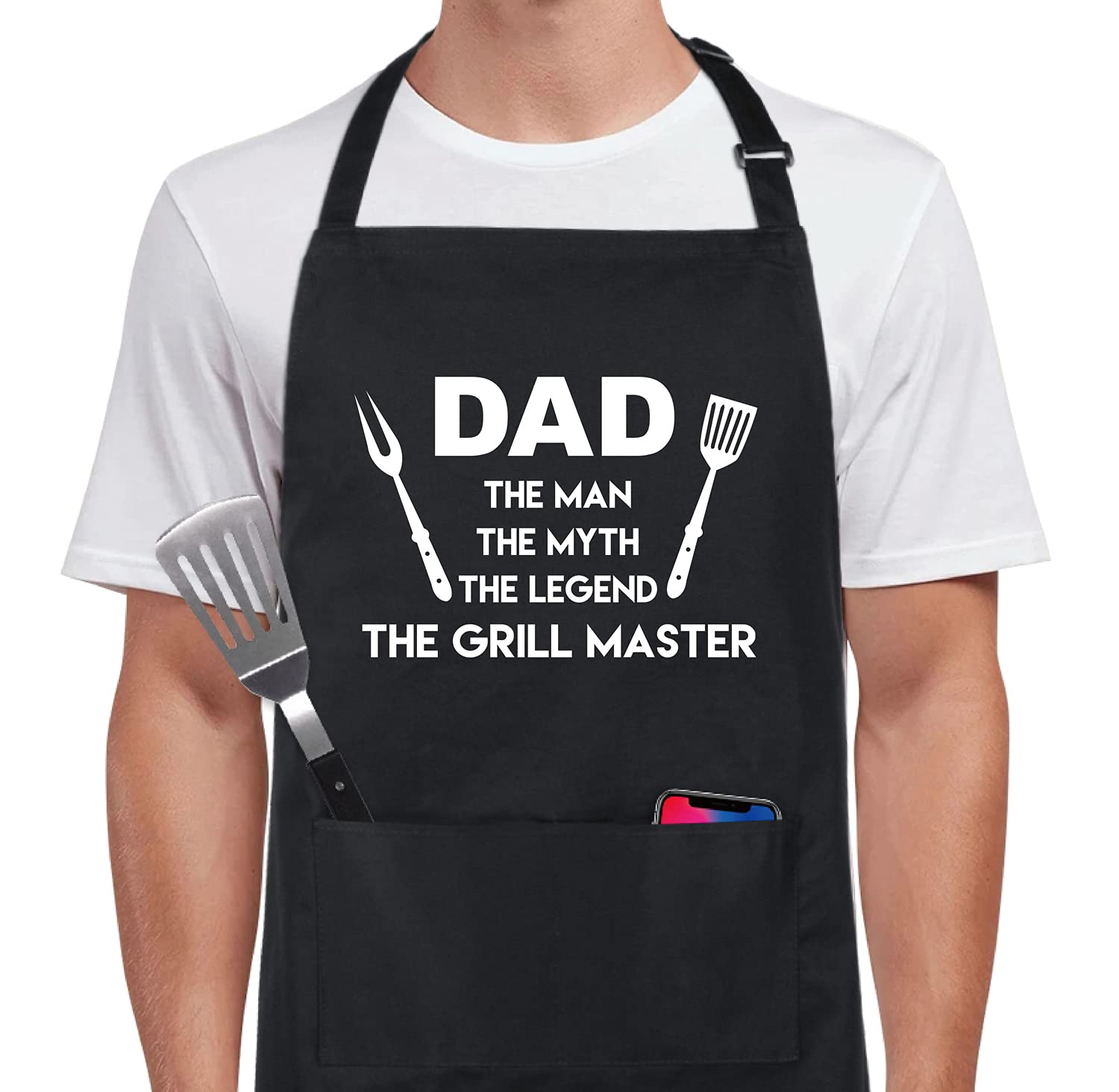Xornis 100% Cotton Funny Aprons Grill Master With 2 Pockets Bbq Grilling Adjustable Bib Aprons Gifts For Men Dad Friends Father