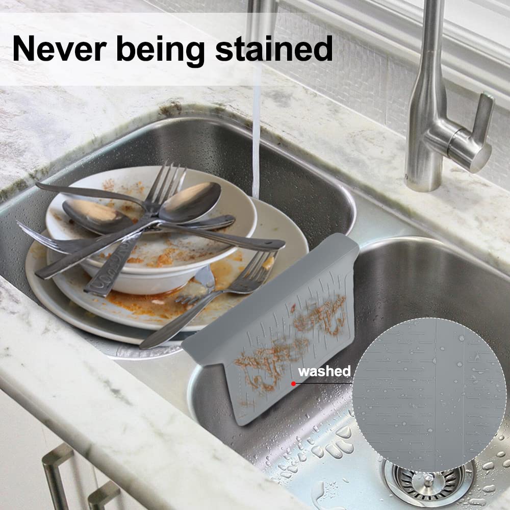 Cukwily Silicone Sink Divider Mat, 12.8” x 11”, 36 Suction Cups, Grey, Ultra Thin, Durable, No Odor, Kitchen Sink Protector, Model C