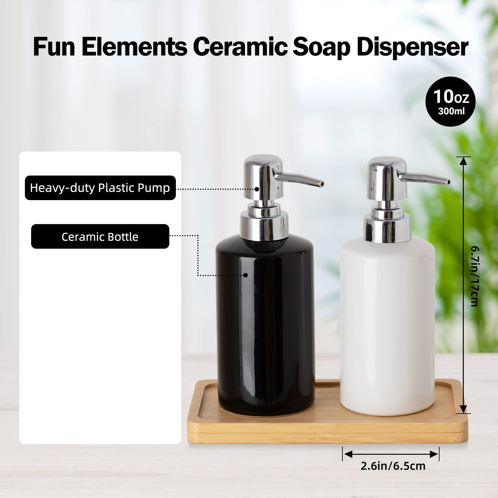 Fe Soap Dispenser, 300Ml/10Oz Ceramic Liquid Soap Pump Dispenser, Refillable Dish Soap Dispenser For Kitchen Bathroom Washroom (